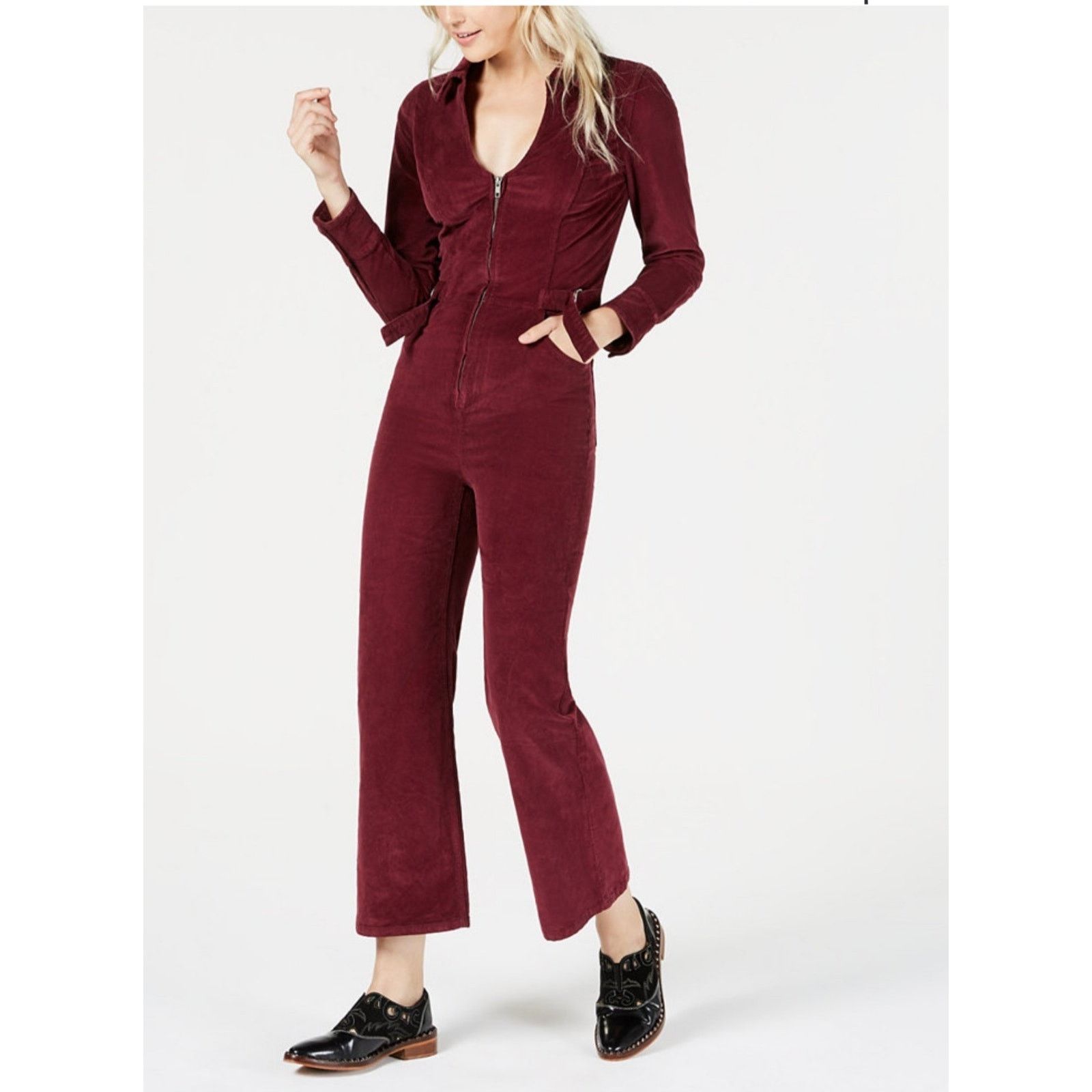 Free People Free People Take Me Out Tailored Corduroy Jumpsuit Wine 0 Size 26" / US 2 / IT 38 - 2 Thumbnail