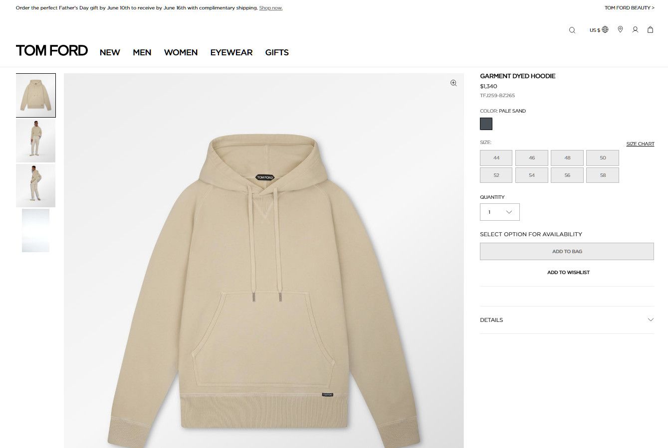 Tom Ford Men's Tom Ford GARMENT DYED HOODIE Sweater 50IT M Gray/Green Size US M / EU 48-50 / 2 - 13 Thumbnail