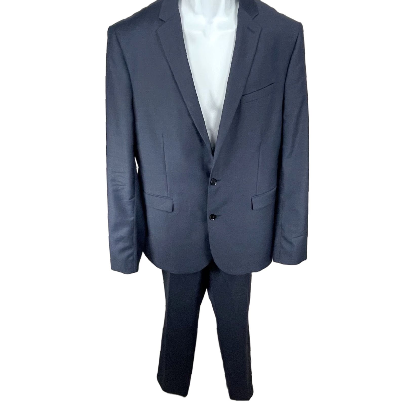 Express Express Blue Wool Blend Extra-Slim 2 Button Vented Blazer Pant Suit 40 Mens Regular Jacket Front Back Measurements 2 Piece Vintage No-Defects Size 40R - 1 Thumbnail
