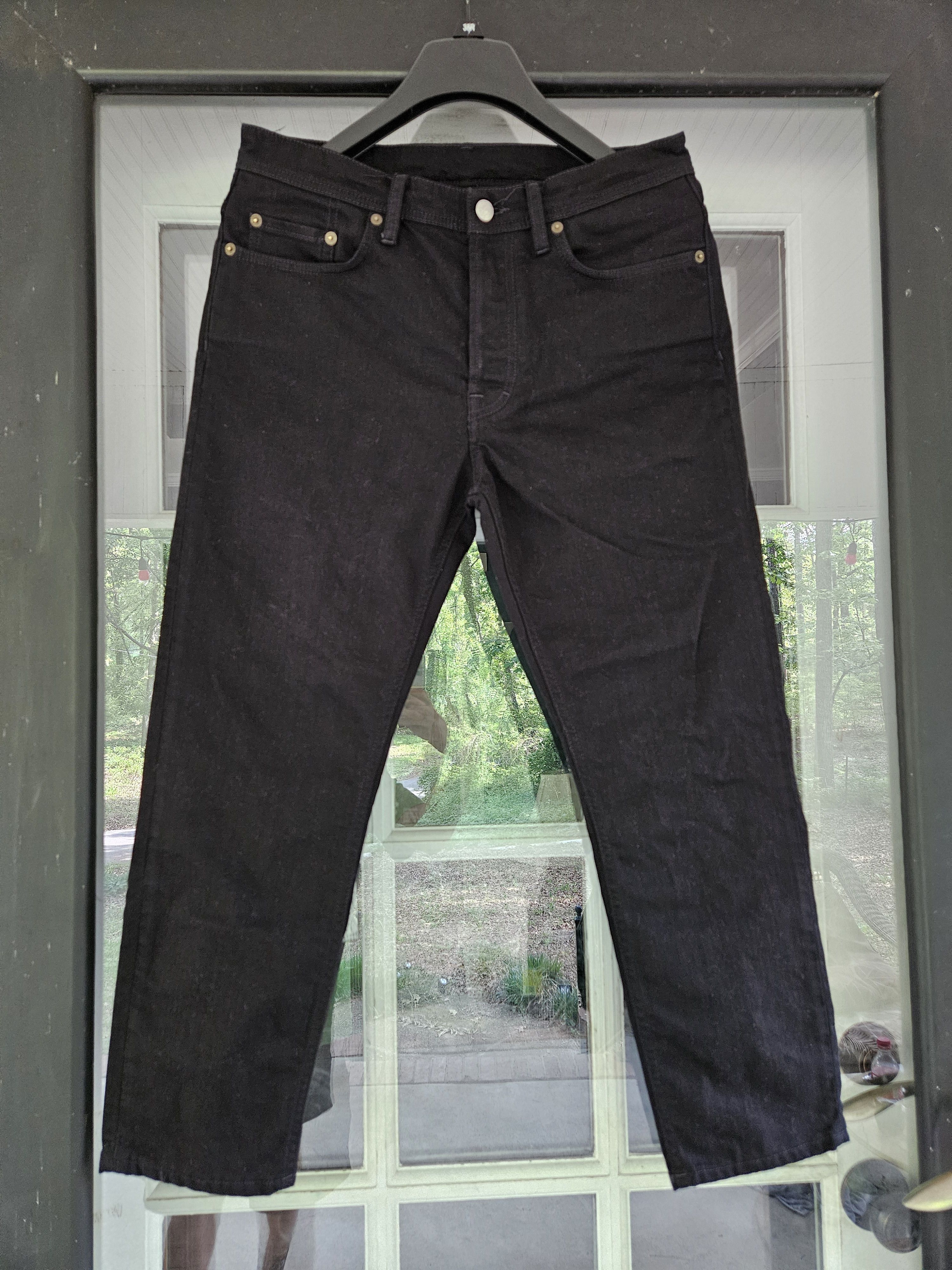 Acne Studios River Stay Black Leather Back Patch Denim Jeans Size US 31 - 4 Thumbnail
