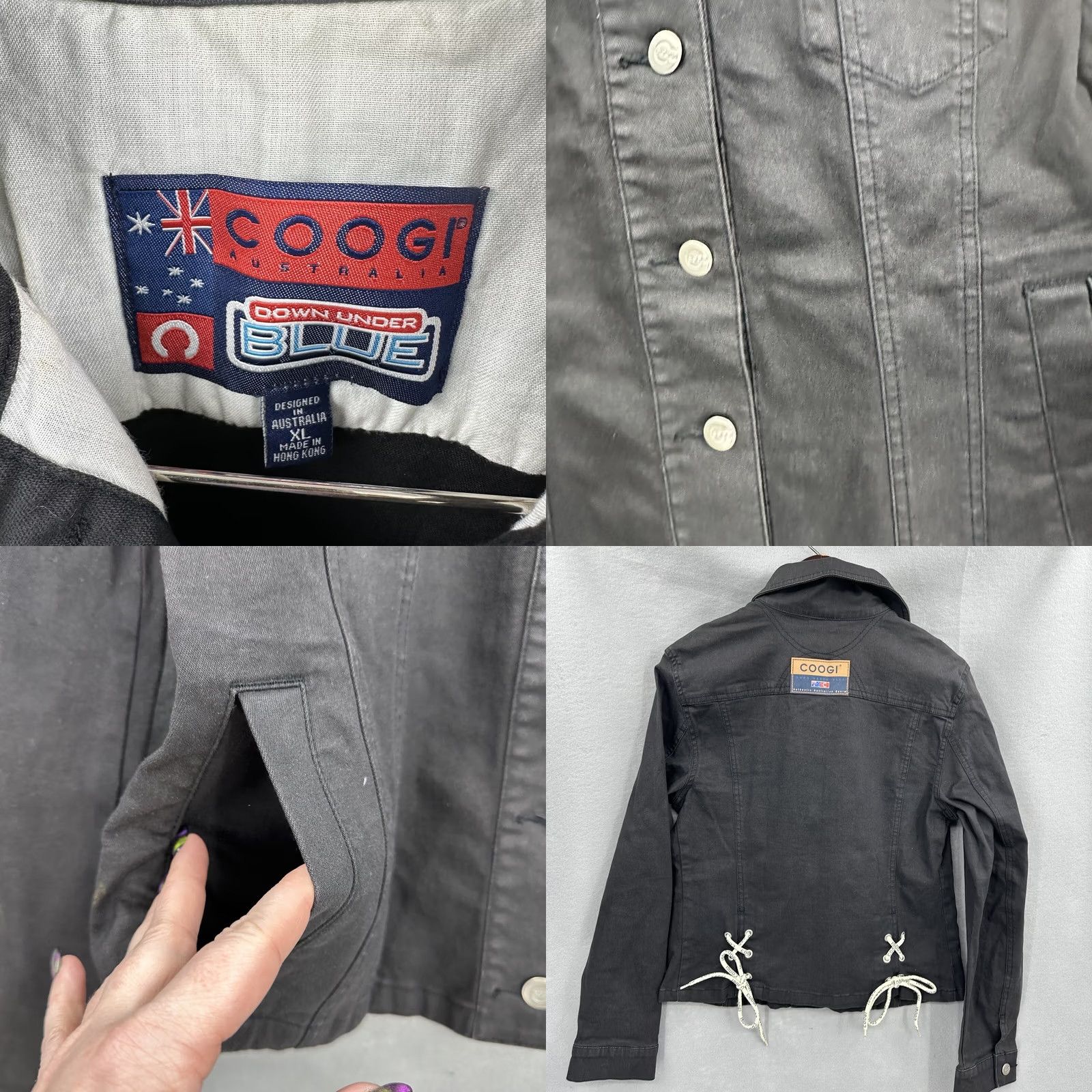 Coogi VINTAGE COOGI Women XL Black Jean Jacket Logo Back Trucker Lace Up 90s Popular Slim Size XL Womens Jacket Size 40" / US 18 - 8 Thumbnail