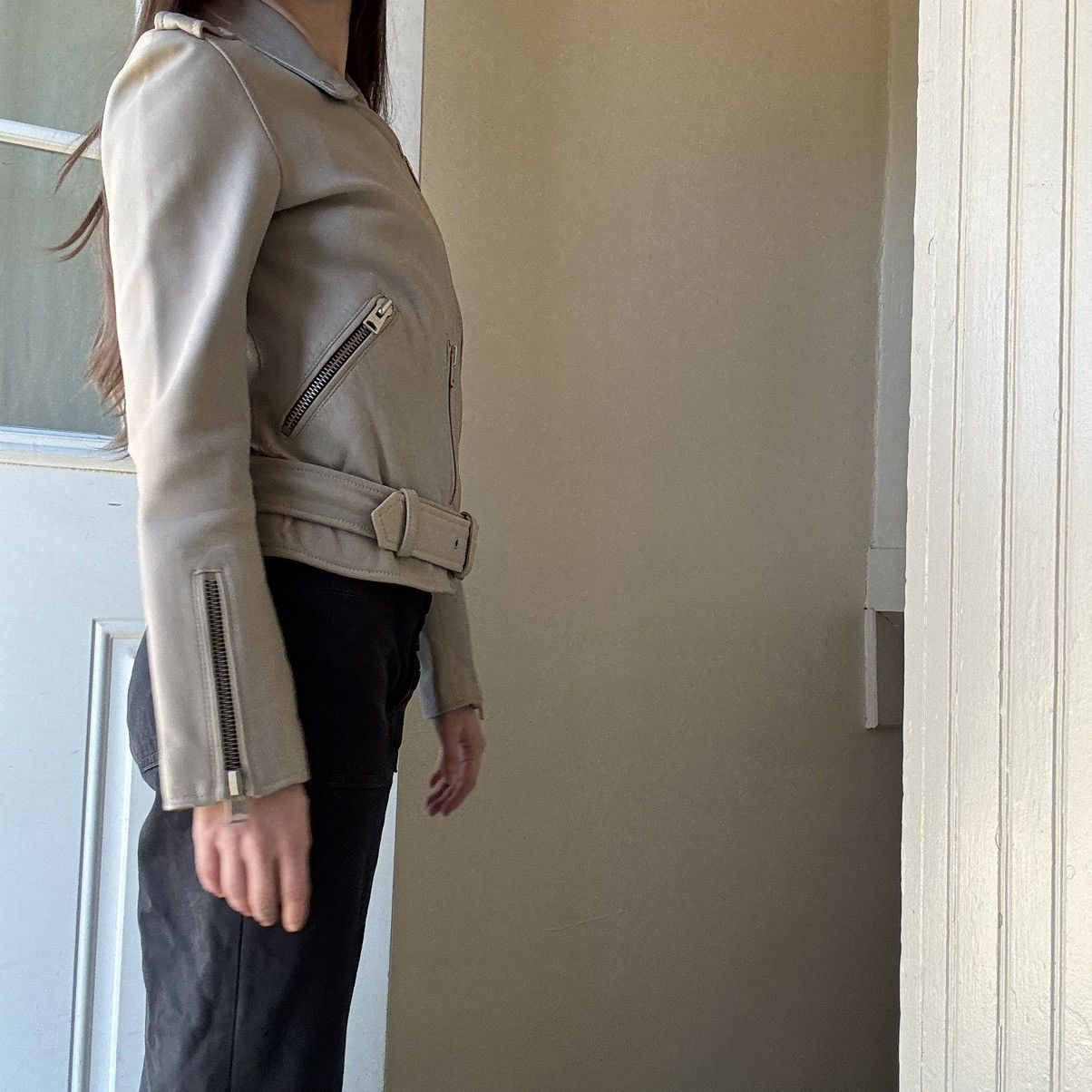 Allsaints AllSaints Balfern Moto Biker Leather Jacket Grey Size XS / US 0-2 / IT 36-38 - 2 Thumbnail