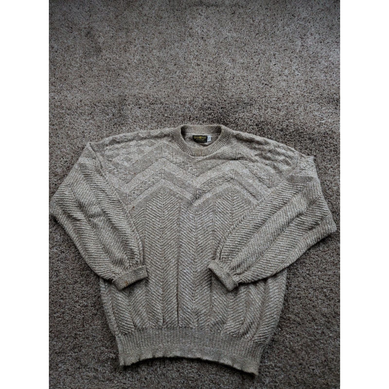 Vintage VINTAGE OshKosh B'gosh Sweater Mens L Oatmeal Textured Chevron Knit Cotton Crew Neck Herringbone All Seasons Long Sleeve Made USA 90s Mens Size US L / EU 52-54 / 3 - 2 Thumbnail