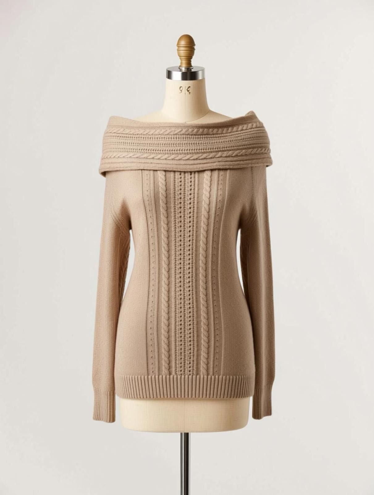 Other White House Black Market Beige Off-Shoulder Cable Knit M Size M / US 6-8 / IT 42-44 - 1 Thumbnail