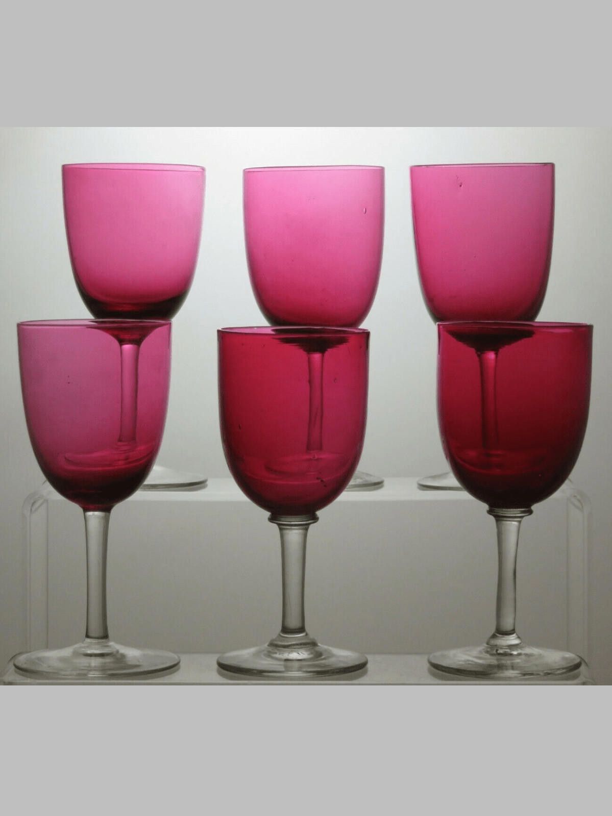 The Unbranded Brand Ruby Red Bowl & Clear Stem Base Sherry Set Of 6 Glasses 5" Size ONE SIZE - 1 Thumbnail