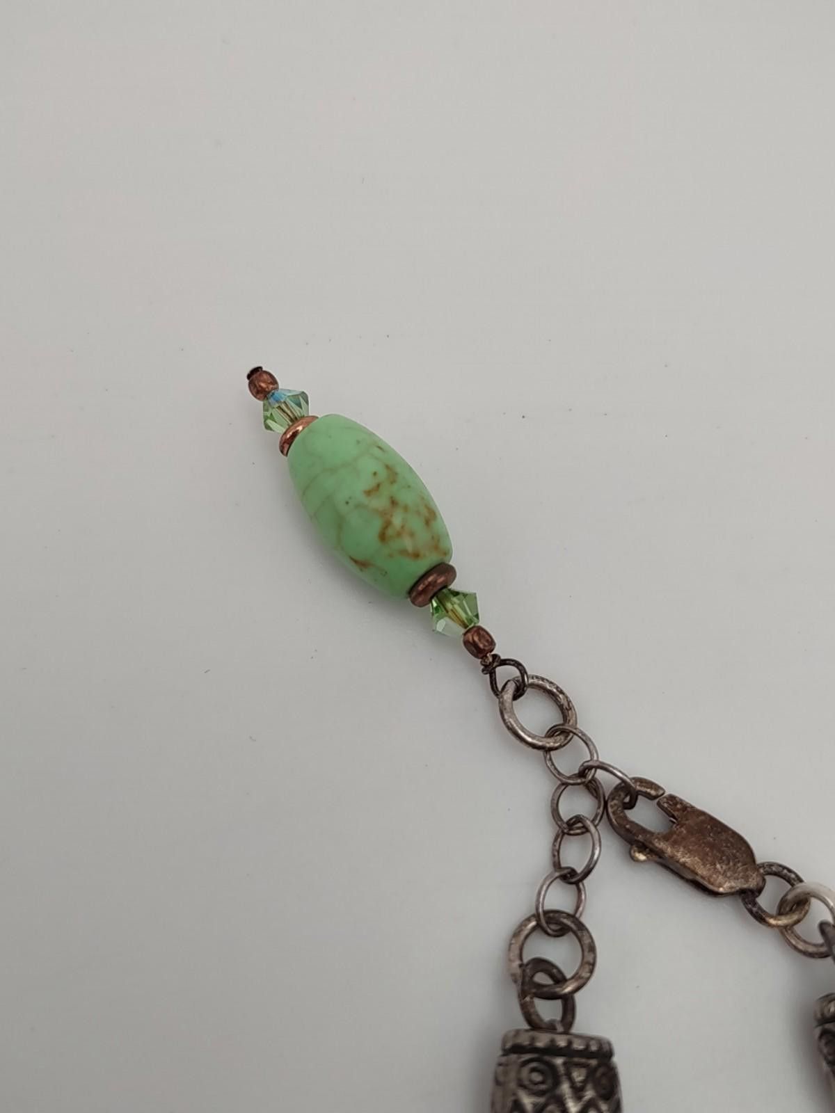 The Unbranded Brand Vtg Sterling Silver Carved Green Jade & Black Onyx Necklace Size ONE SIZE - 2 Thumbnail