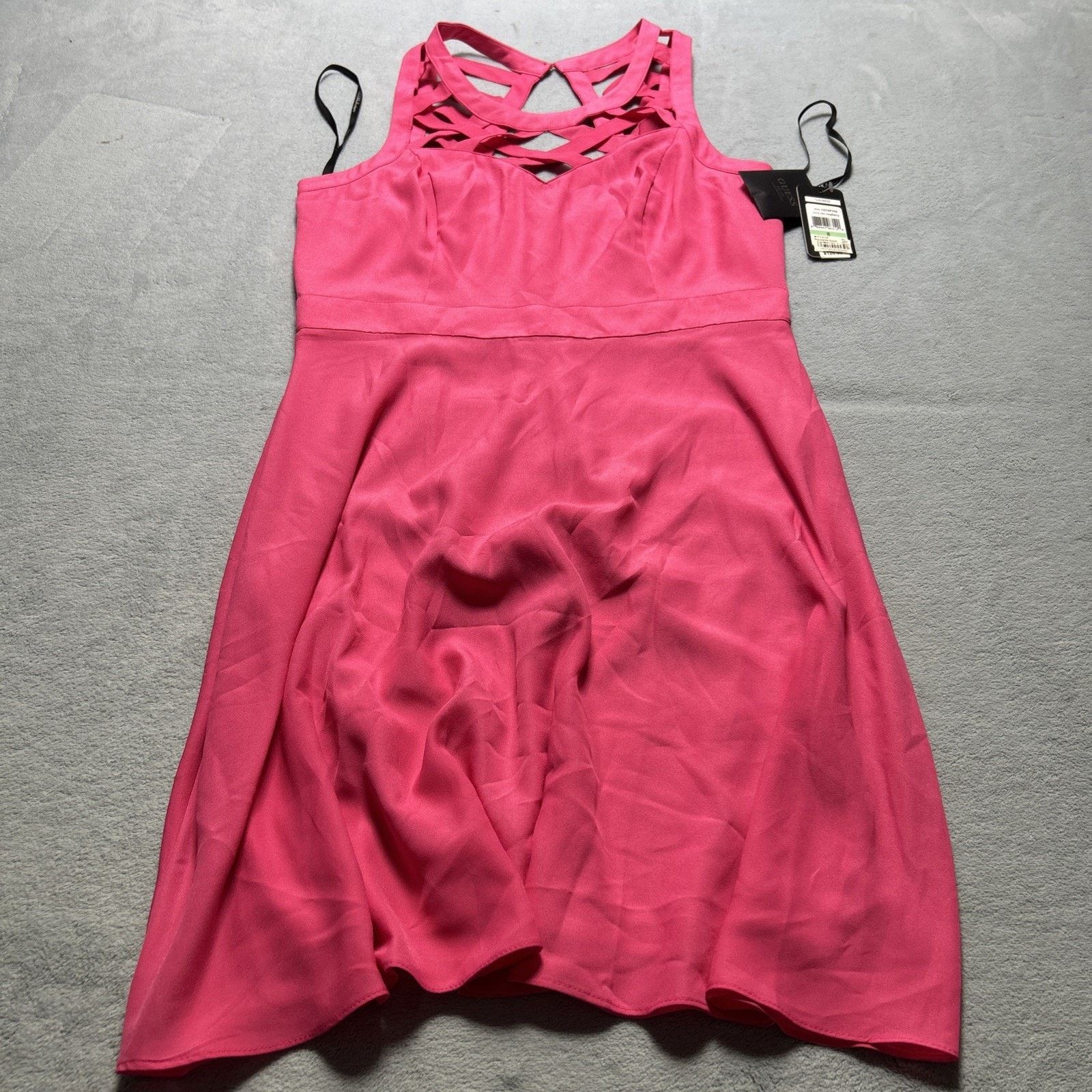 Guess Guess A-Line Dress Sz 8 Hot Pink Back Lace Straps Stretch Size M / US 6-8 / IT 42-44 - 2 Thumbnail