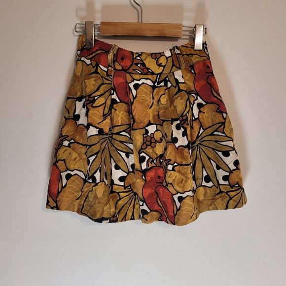 Vintage Vintage High Rise Mini Skirt Red Cardinal Print - Size 6 Size 26" / US 2 / IT 38 - 2 Thumbnail