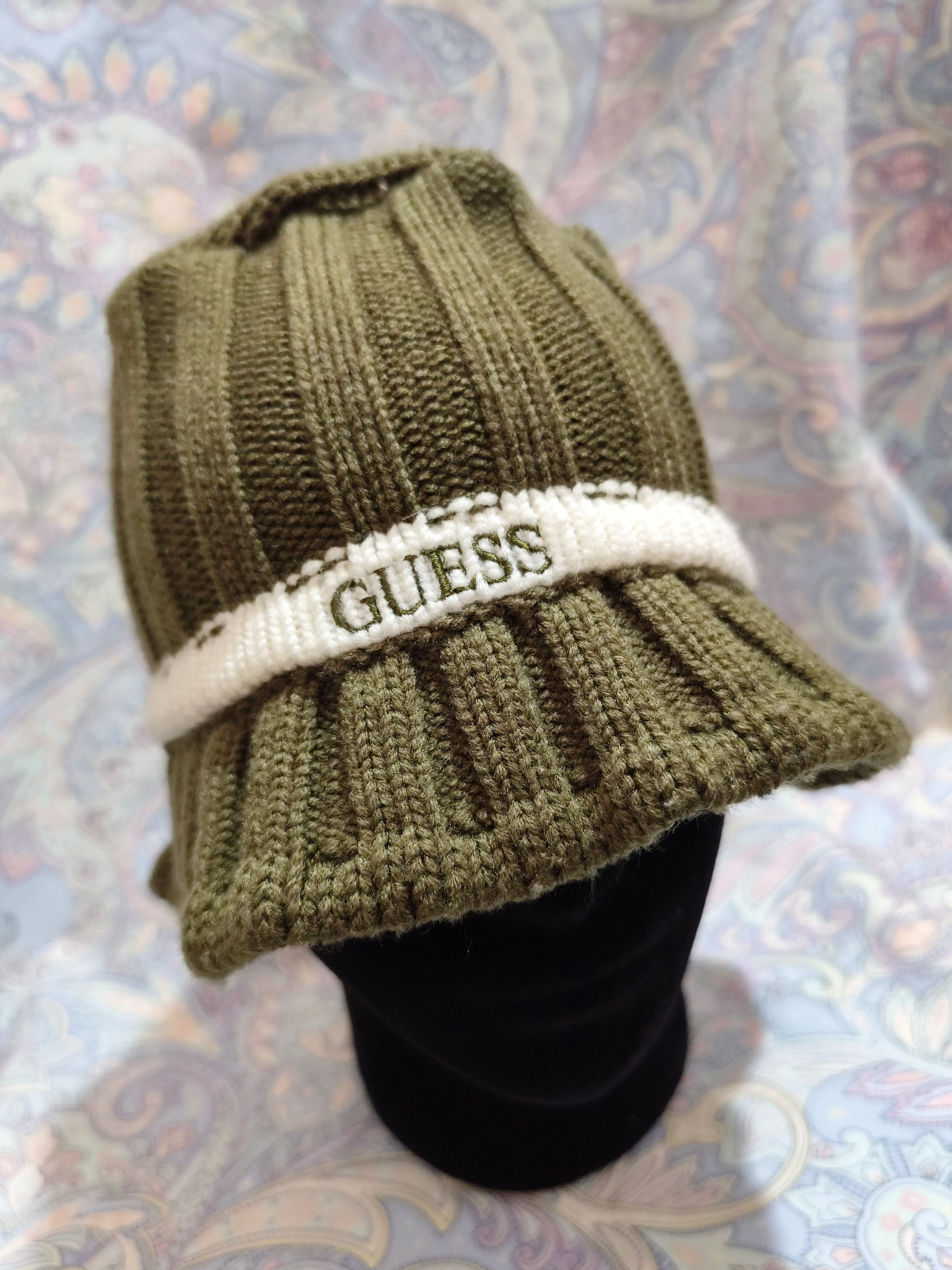 Guess Guess Olive Green Knit Hat Size ONE SIZE - 1 Thumbnail