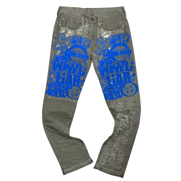 Japanese Brand 1OF1 Denim Distressed Logo Green Army Jeans by