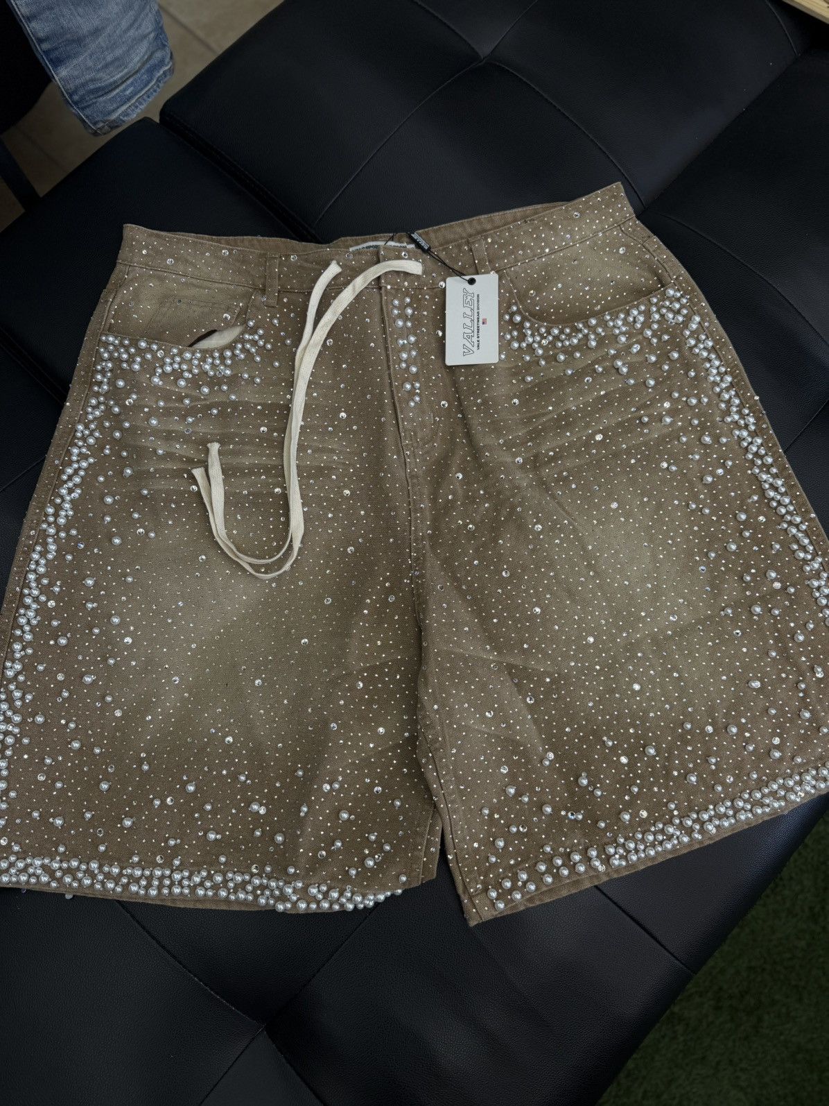 Vale Valley Rhinestone Crystal Shorts Denim Tan Size 36 Size US 36 / EU 52 - 1 Thumbnail