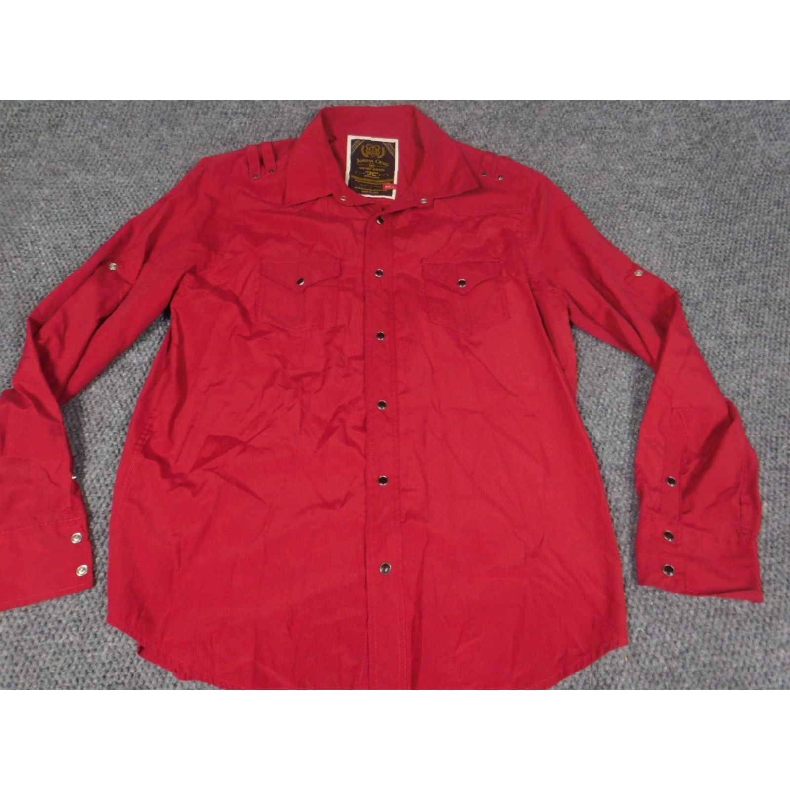 Jordan Craig Jordan Craig Mens Shirt Large Red Button Down Vintage Shirt Long Sleeve Casual Knit Nylon Polyester Button-Up Collared Regular Mens Red 80s? Size US L / EU 52-54 / 3 - 3 Thumbnail