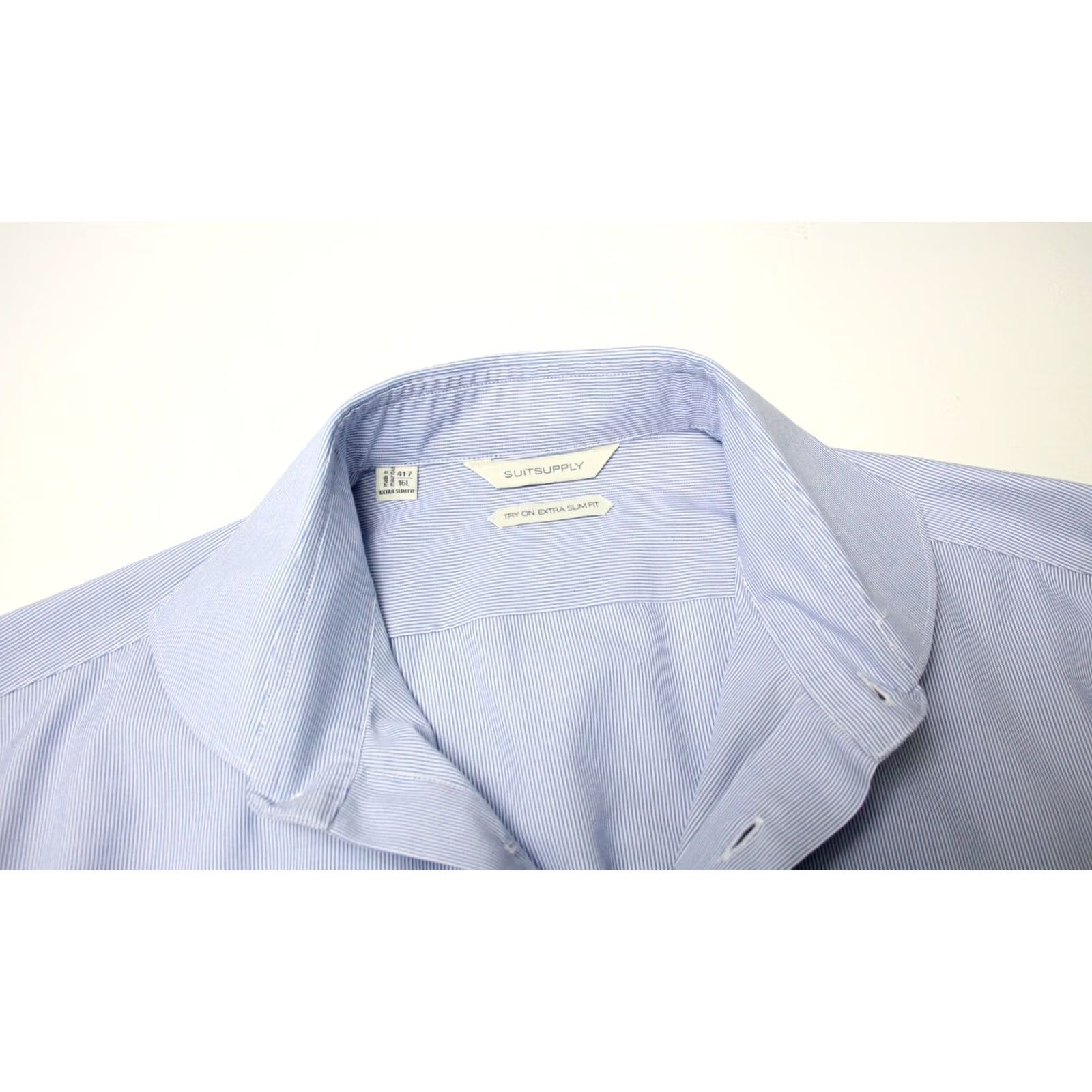 Suitsupply SUITSUPPLY Formal Shirt Men's Extra Slim Fit Pinstripe Blue 41-7 / 16L Size 42R - 4 Thumbnail