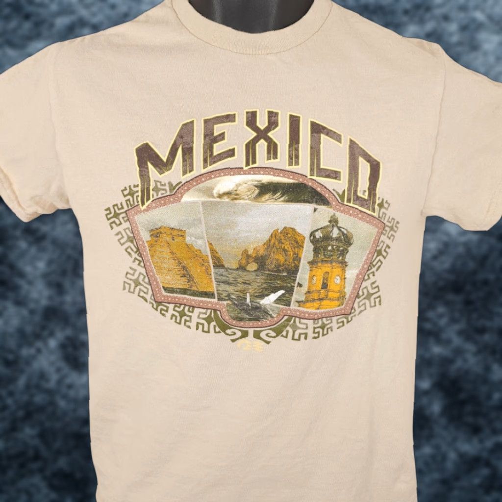 Gildan Mexico T Shirt Mens Size Small Beige Travel Destination Souvenir Tee Size US S / EU 44-46 / 1 - 1 Thumbnail