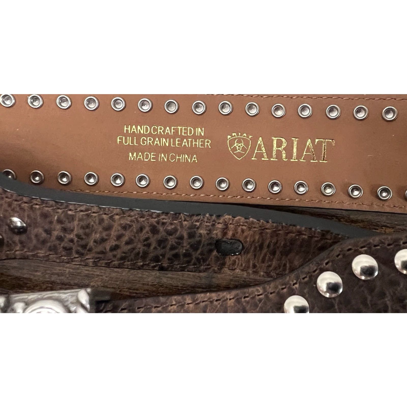 Ariat Ariat Belt Western Leather Blue Rhinestone Studded Buckle Silver 41” Adjustable Mens/Womens M Brown Cowgirl Country of Origin China Size ONE SIZE - 7 Thumbnail