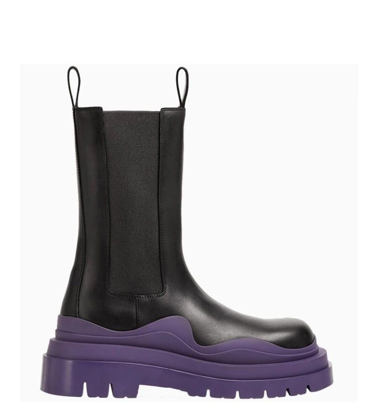 Bottega Veneta o1n1vont1124 Tire Chelsea Boots in Black/Purple Size US 4.5 / IT 34.5 - 1 Thumbnail