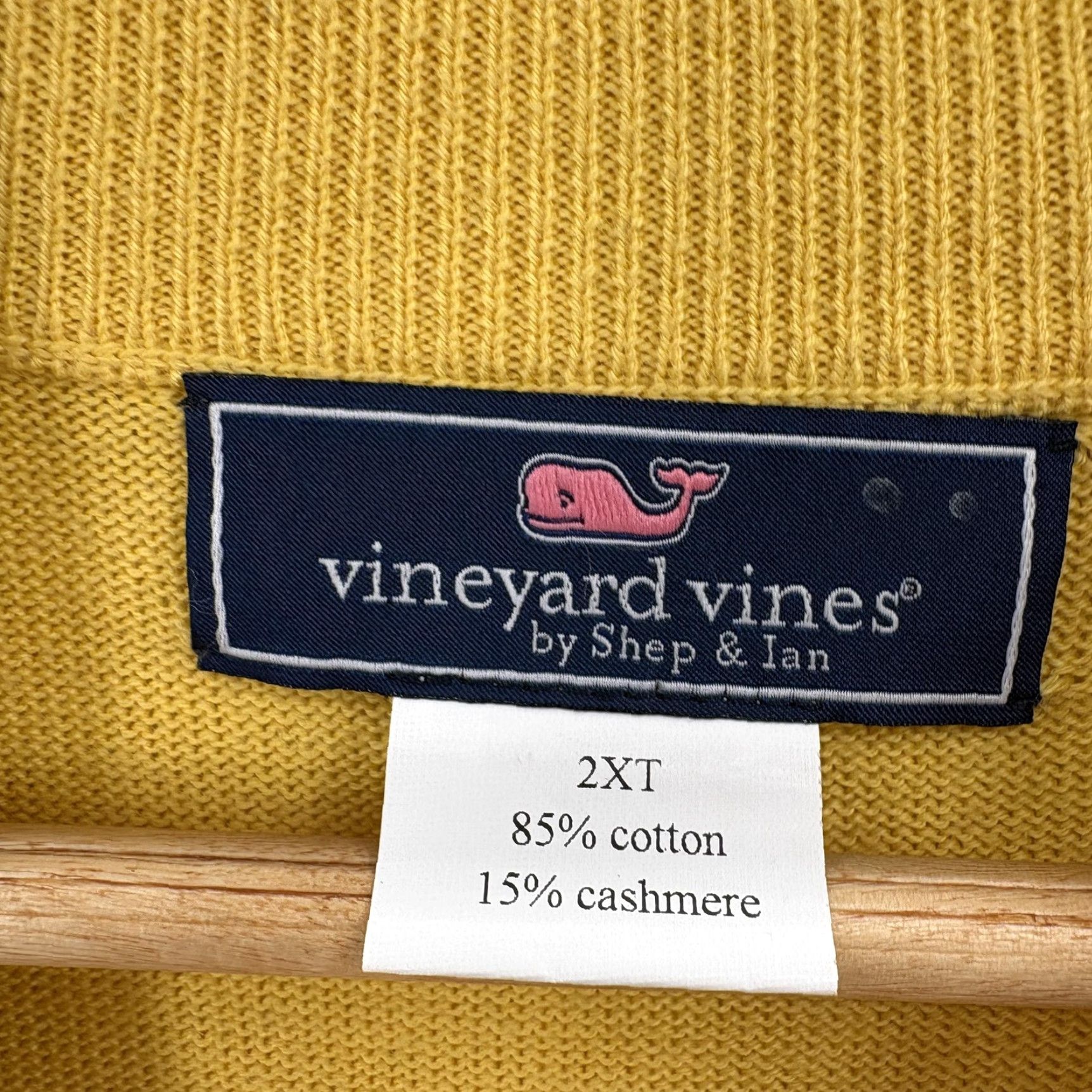 Vineyard Vines Vineyard Vines Sweater Mens 2XLT Yellow Cotton Cashmere 1/4 Zip Mock Neck Knit Shirt Mens Size US XXL / EU 58 / 5 - 4 Thumbnail