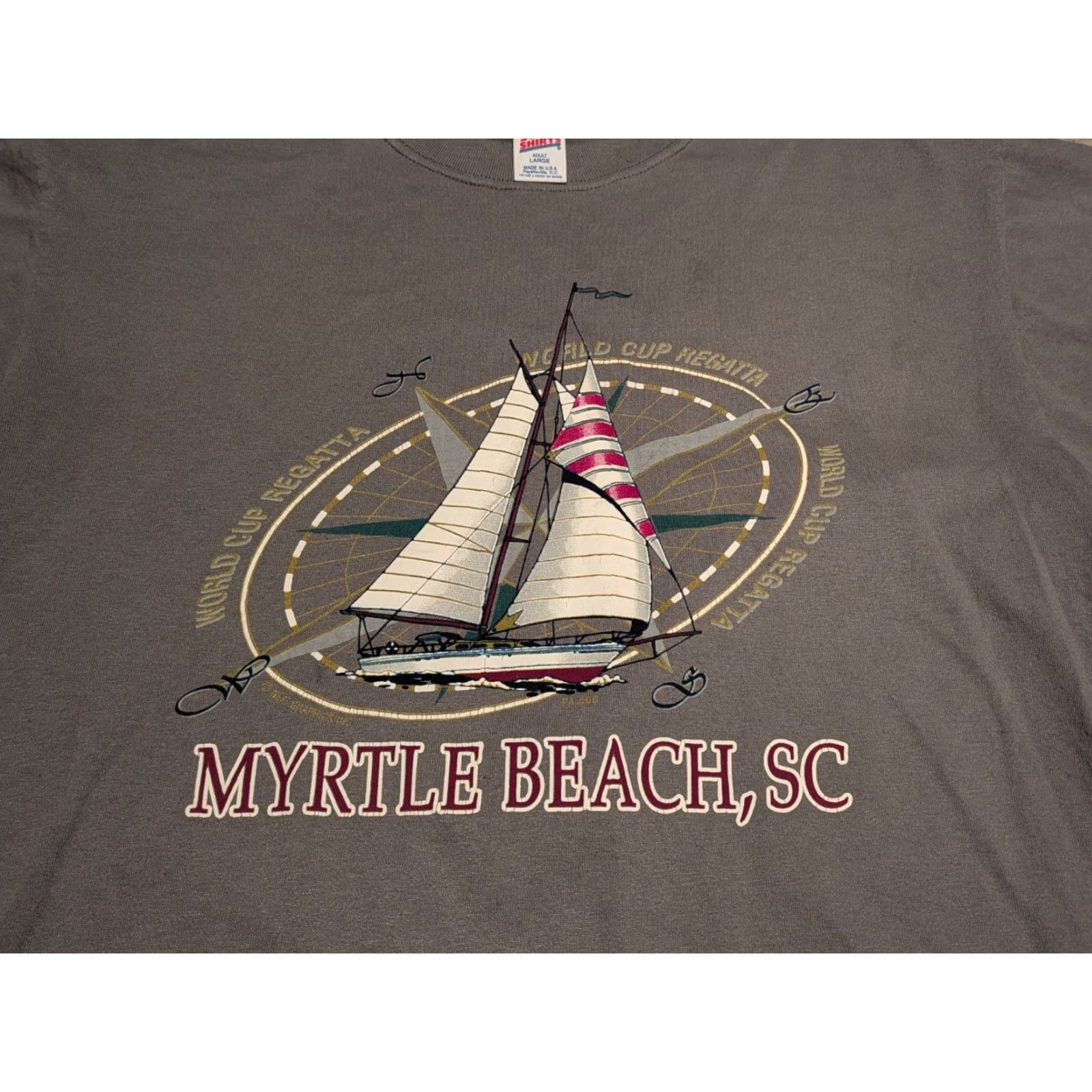Soffe Vtg Soffe Myrtle Beach World Cup Regatta Tee Shirt Made In USA Size Large Gray Size US L / EU 52-54 / 3 - 2 Thumbnail