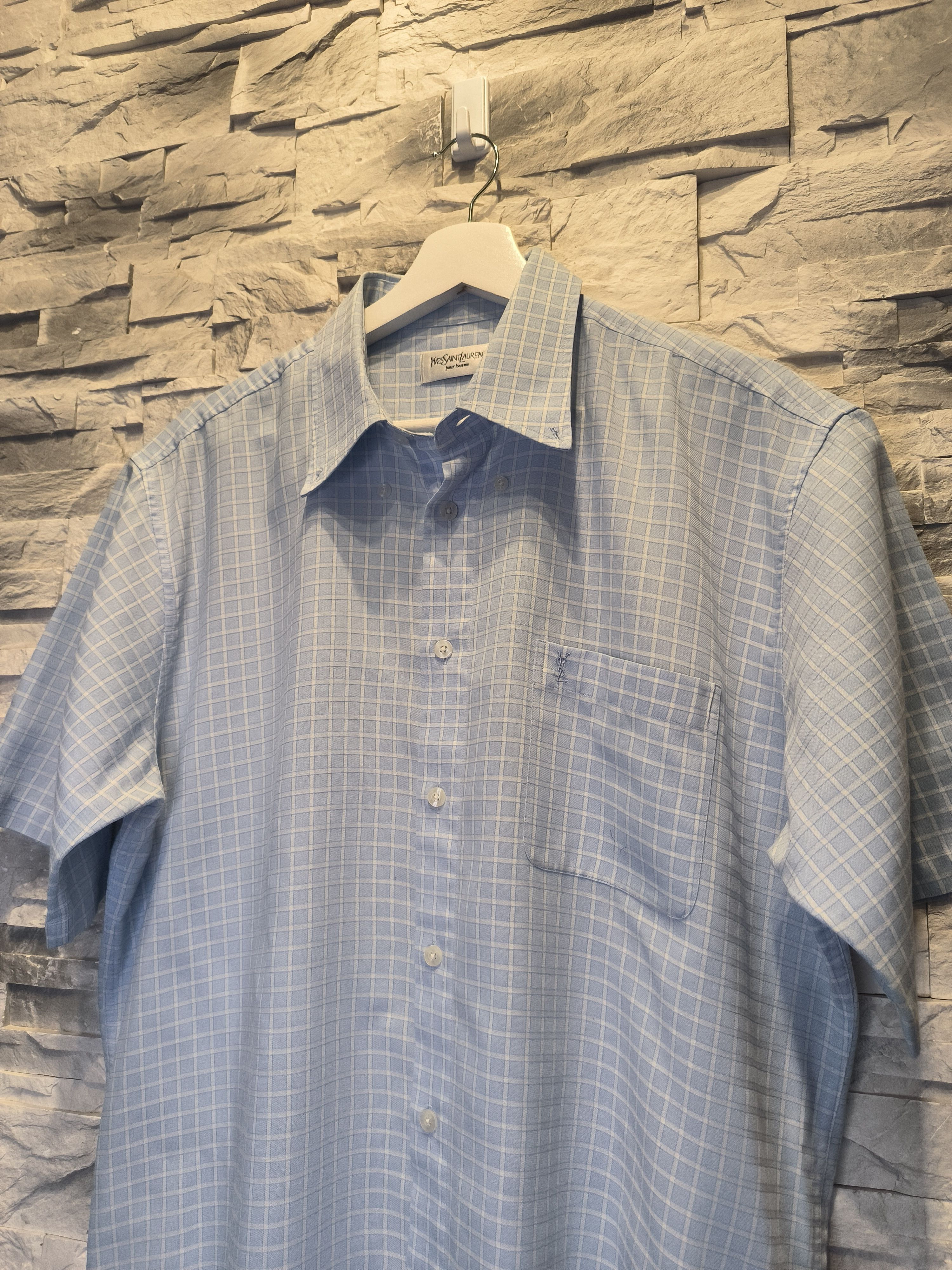Vintage × Yves Saint Laurent Vintage YSL Pour Homme Shirt Button-Up Baby Blue Logo Size US L / EU 52-54 / 3 - 2 Thumbnail