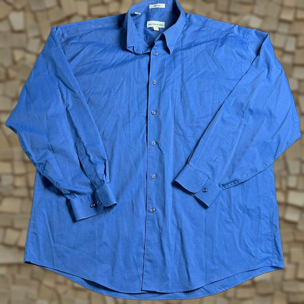Pronto Uomo Pronto Uomo Shirt Men XL Blue Non Iron Dress 80's Button Up Size US XL / EU 56 / 4 - 1 Thumbnail
