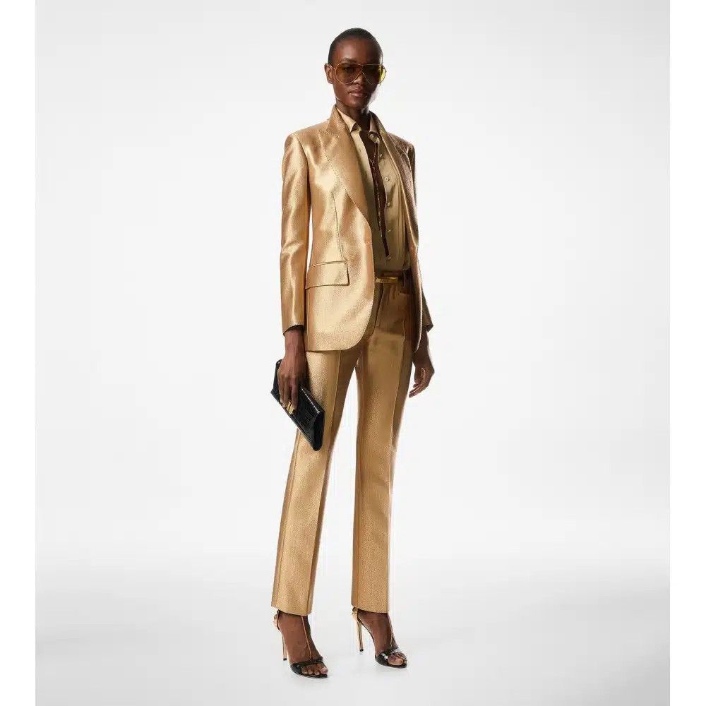 Tom Ford o1loc1c0525 GI2970 Compact Lurex Wool Wallis Jacket in Gold Size L / US 10 / IT 46 - 3 Thumbnail