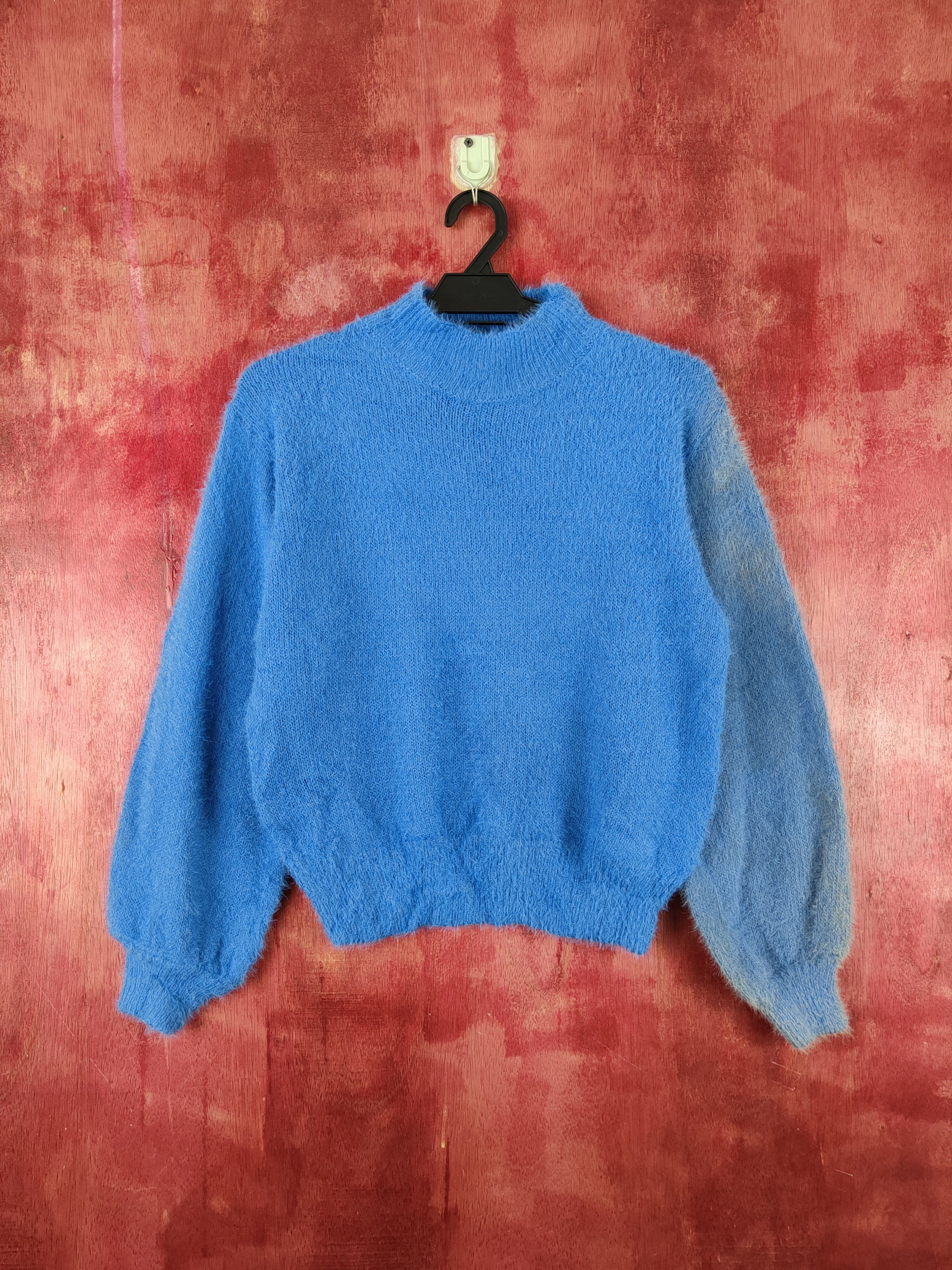 Distressed Color Japanese Brand Blue Fur Mohair Knitwear