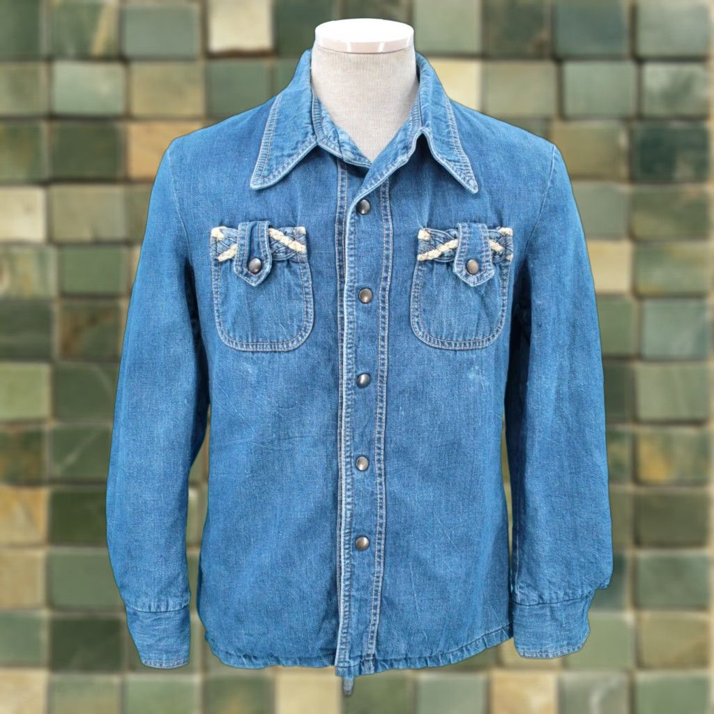 Vintage VINTAGE Campus Denim Shirt Jacket Shacket 38 1970s Cotton Blue Denim Size US M / EU 48-50 / 2 - 1 Thumbnail