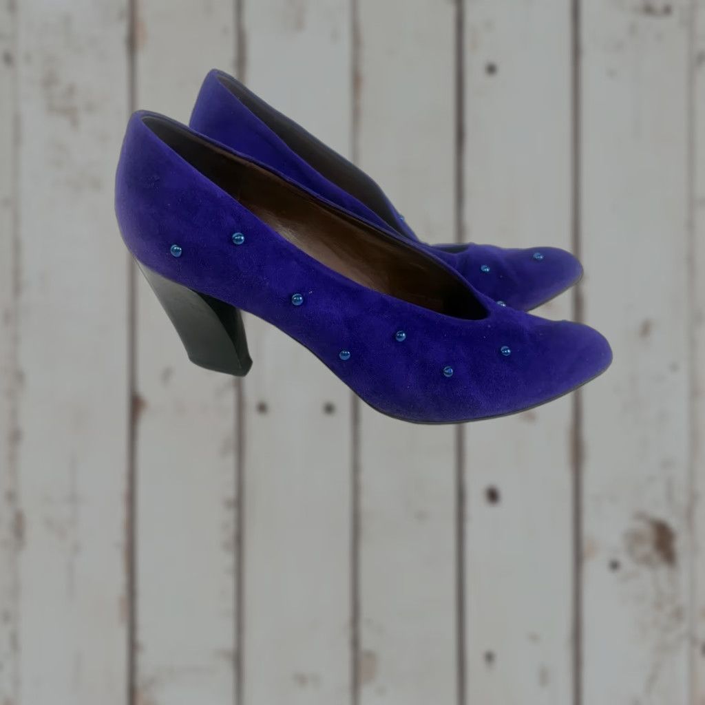 Kenneth Cole KENNETH COLE Block Heel Pumps Womens Size 8 Purple Suede Slip On High Heel 80s Retro Size US 8 / IT 38 - 1 Thumbnail