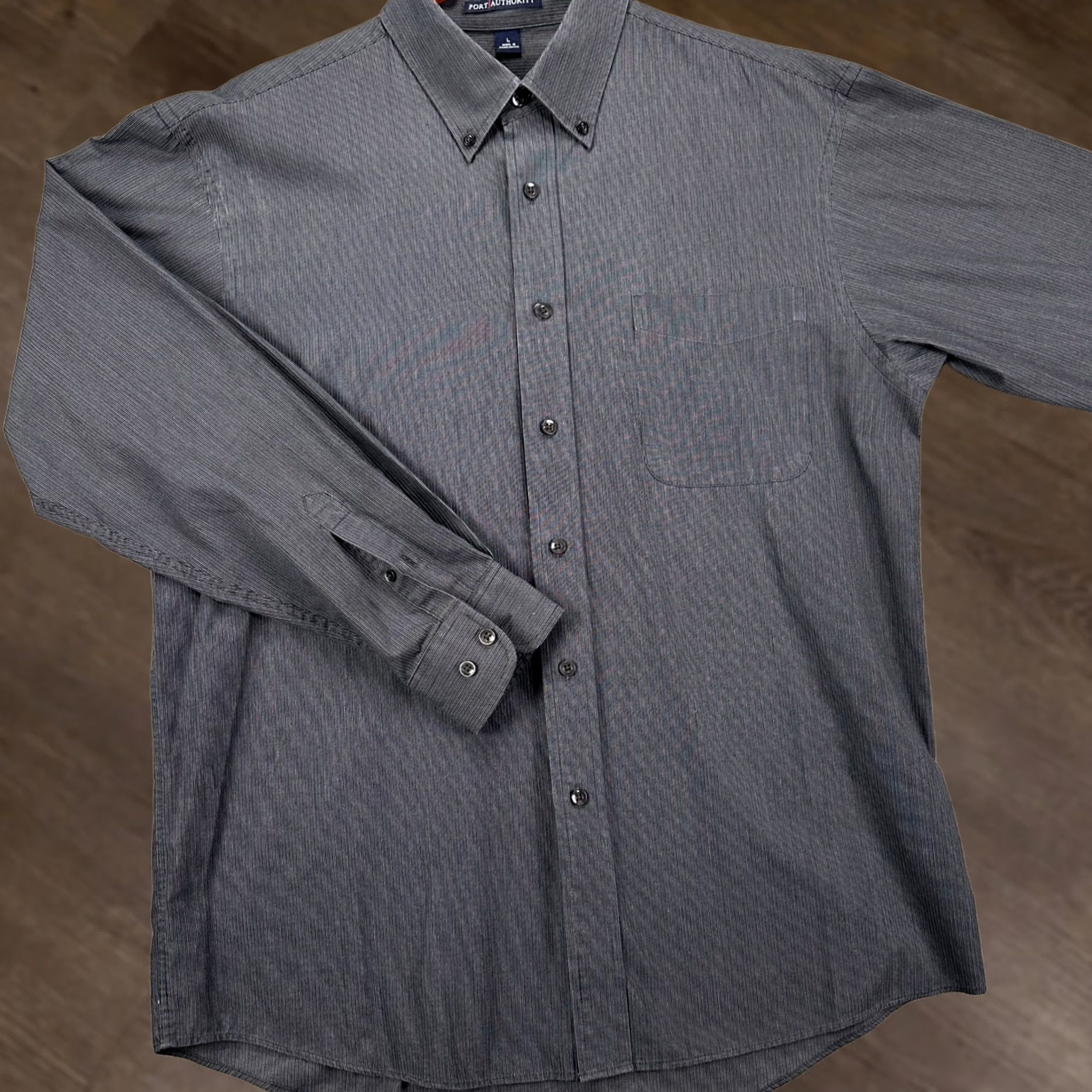 Port Authority Port Authority Shirt Button Down Men Large Gray Stripe Pocket Long Sleeve Casual Size US L / EU 52-54 / 3 - 1 Thumbnail