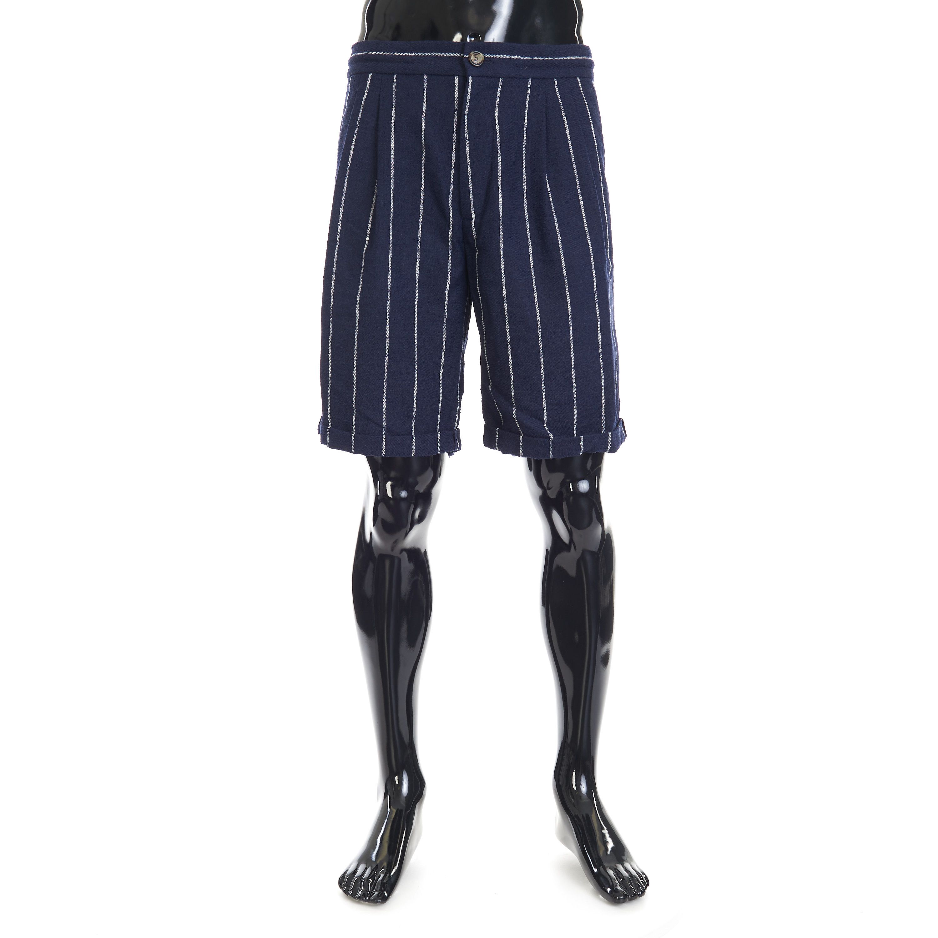 Brunello Cucinelli Navy Blue Chalk Stripe Bermuda Shorts - Drawstring, Pleats Size US 34 / EU 50 - 1 Thumbnail