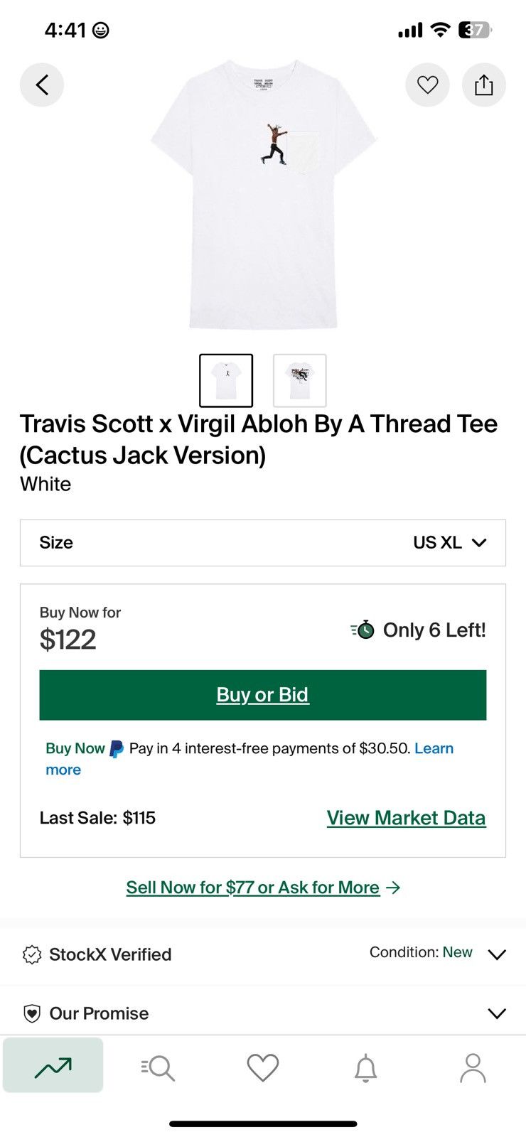Travis Scott × Virgil Abloh Travis Scott x Virgil Abloh By A Thread Tee (Cactus Jack) Size US XL / EU 56 / 4 - 5 Thumbnail