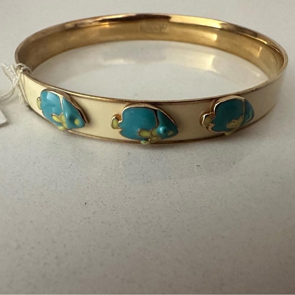J.Crew J. Crew Blue Fish and Ivory Enamel Gold Tone Bangle Bracelet Size ONE SIZE - 2 Thumbnail