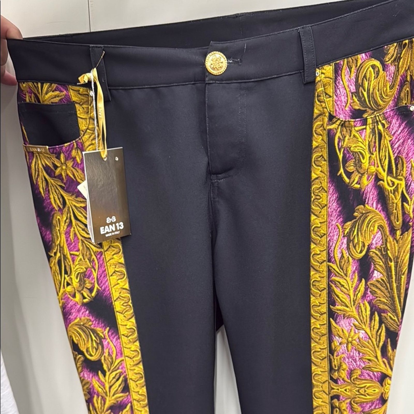 Other NWT EAN 13 Black Pants with Gold and Pink Baroque Design M Size 28" / US 6 / IT 42 - 1 Thumbnail