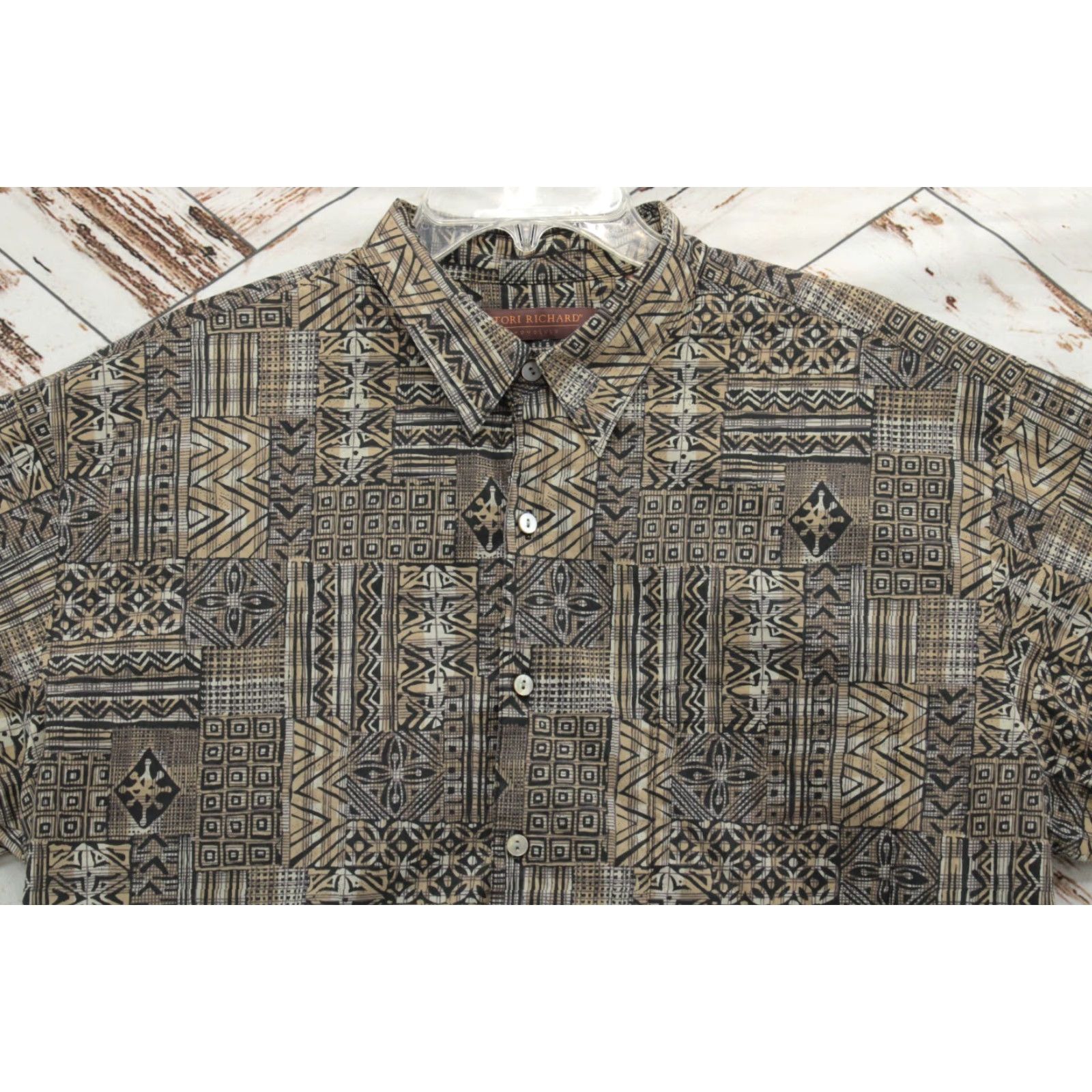 Tori Richard Tori Richard Shirt Men's XL Brown Geometric Hawaiian Luau Short Sleeve Button-Up USA Size US XL / EU 56 / 4 - 6 Thumbnail