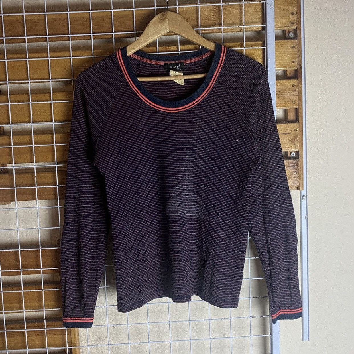 A.P.C. Archive A.P.C. Striped LongSleeve Navy Burgundy Contrast Rib Size S / US 4 / IT 40 - 1 Thumbnail