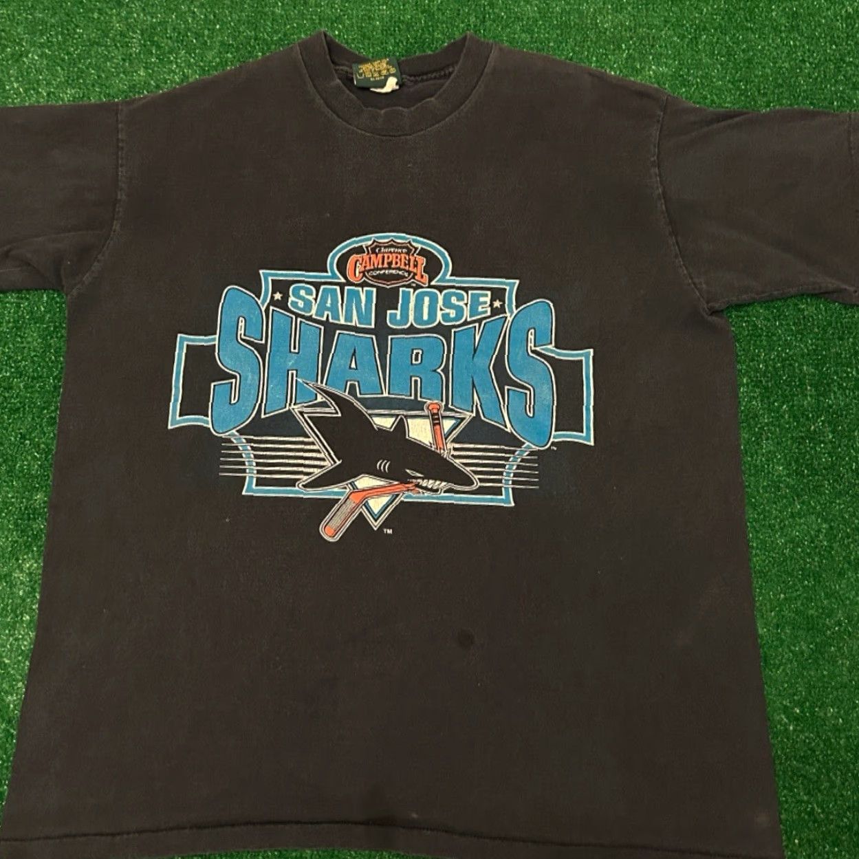 NHL VINTAGE San Jose Sharks NHL Logo Campbell Conference Shirt Mens XL Black 90s Sports Logo Men XL Size US XL / EU 56 / 4 - 3 Thumbnail