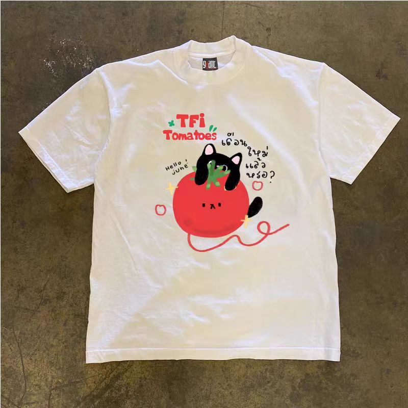 Other White casual retro tomato cat print t-shirt Size US M / EU 48-50 / 2 - 1 Thumbnail
