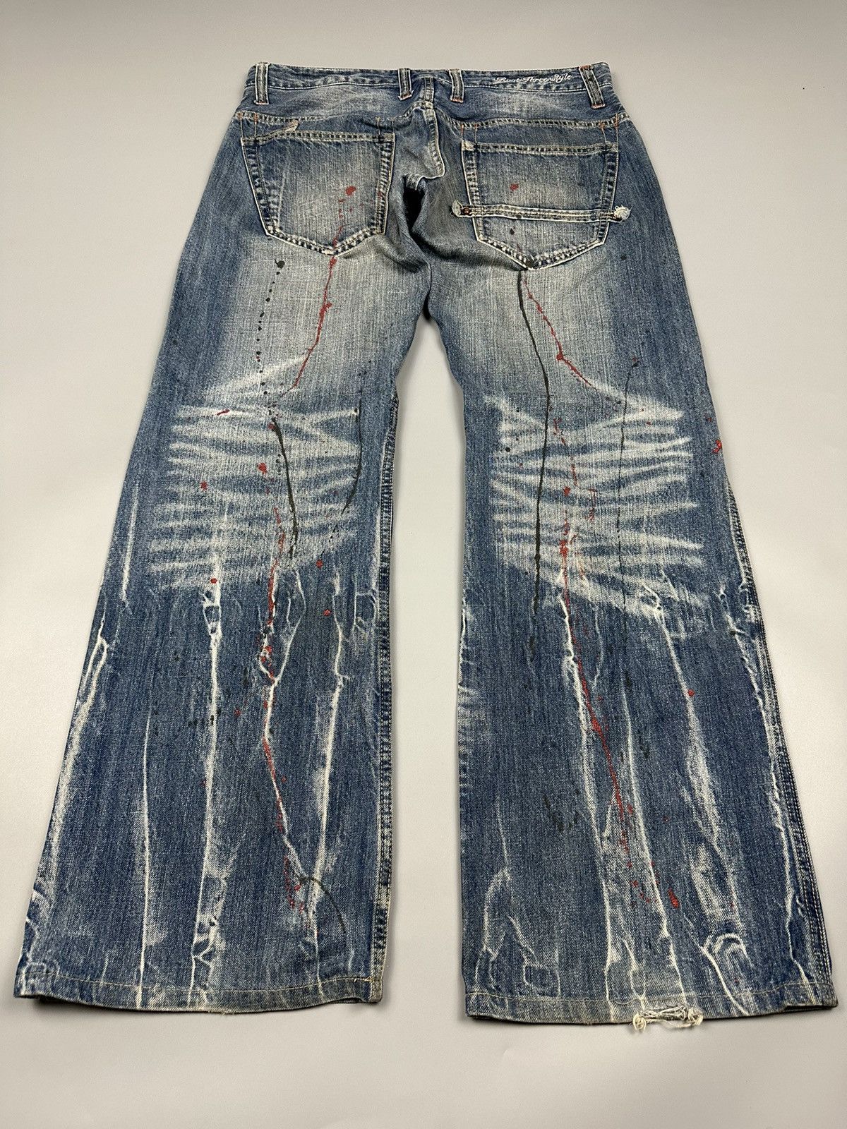 If Six Was Nine × Le Grande Bleu (L.G.B.) 🔥Sick Nice🔥 Root Three Style Whiskered Painted Flared Denim Size US 34 / EU 50 - 4 Thumbnail