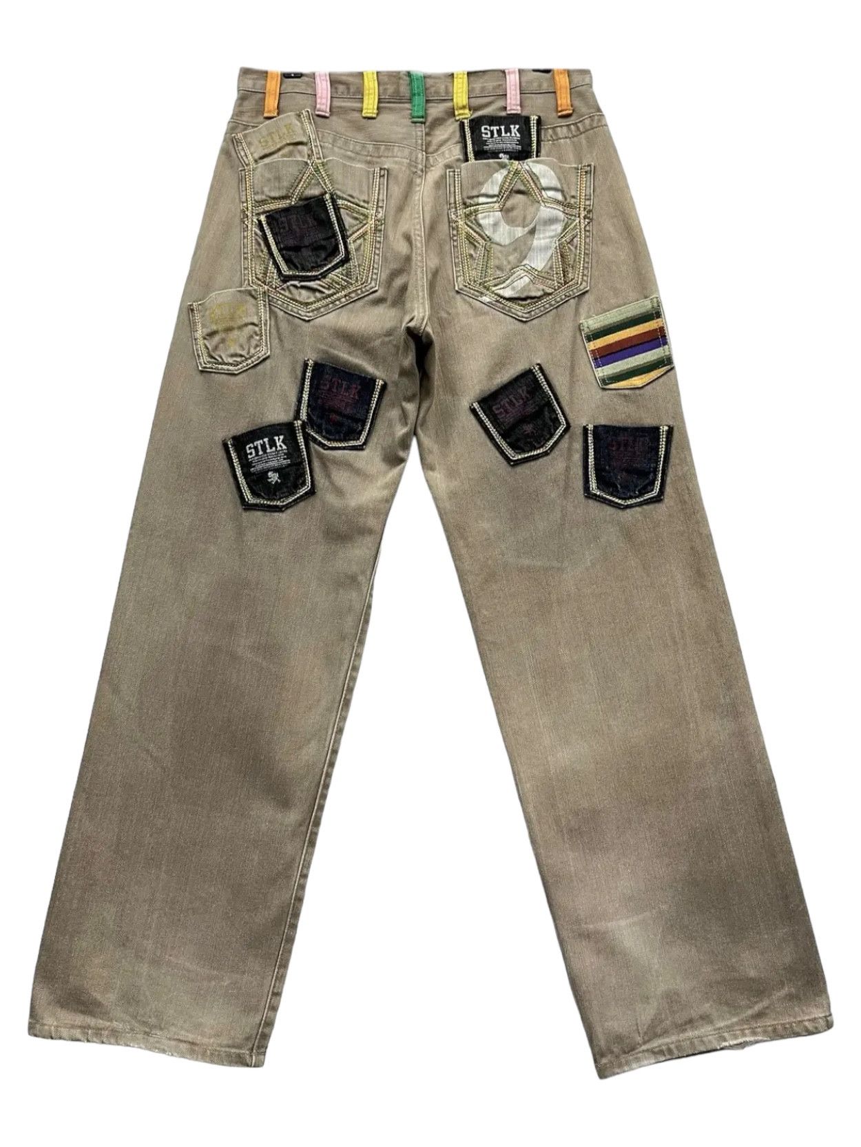 Japanese Brand STLK NUMBER 9 Multi Pocket Pop Art Style Baggy Pants Size US 32 / EU 48 - 1 Thumbnail