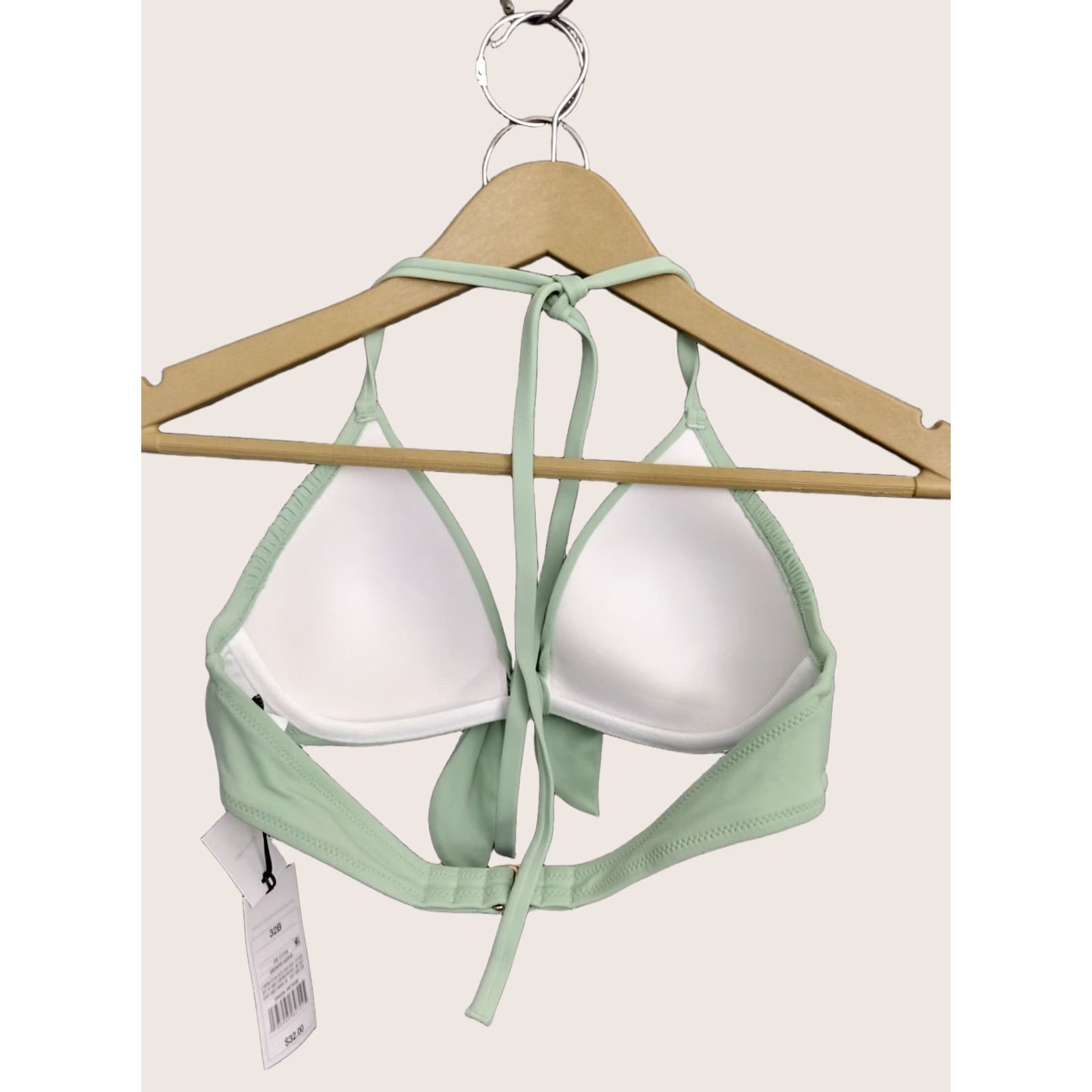 Vintage Shade & Shore Bikini Top Shirt Women 32B Green Front Tie Spaghetti Padded Lined Nylon Polyester Spandex Beach 90s Style Mens Womens Size XXS / US 00 / IT 34 - 1 Thumbnail