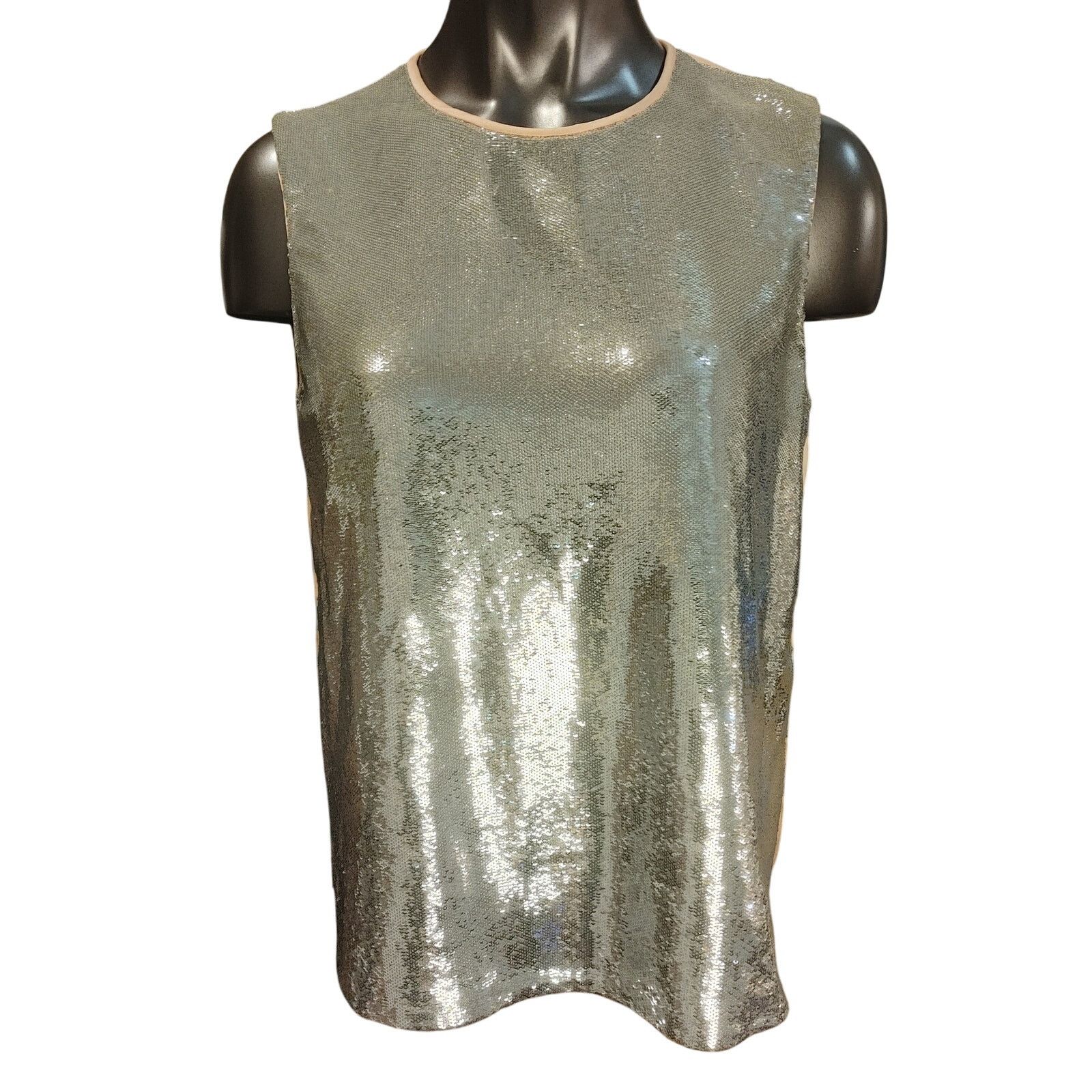 Other Dianne Von Furstenberg Women's S Silver Sequin Front Tank Size S / US 4 / IT 40 - 1 Thumbnail