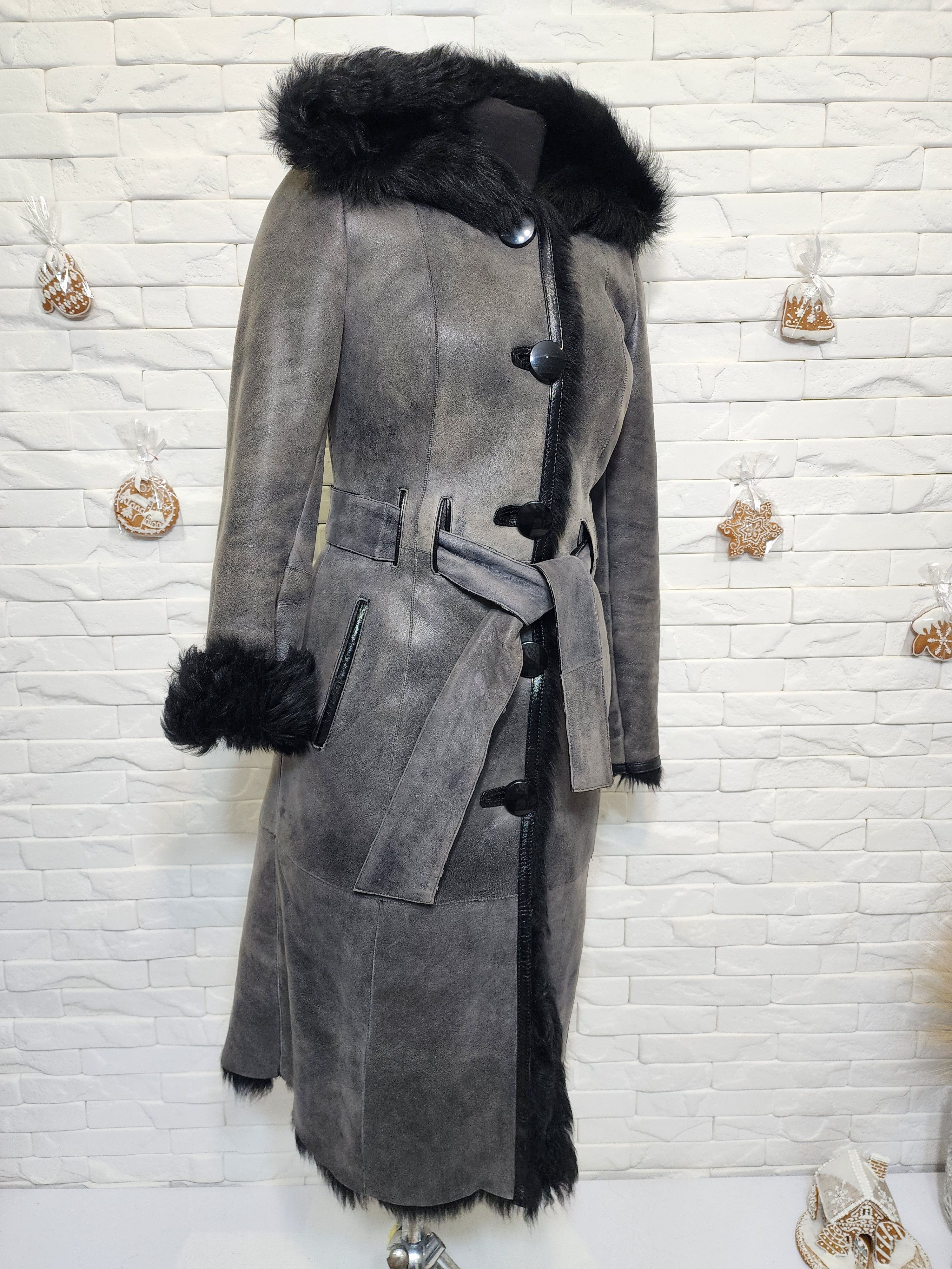 Furla Gray Sheepskin Hooded Coat: Women's Fur Button-Up Coat Size M / US 6-8 / IT 42-44 - 3 Thumbnail
