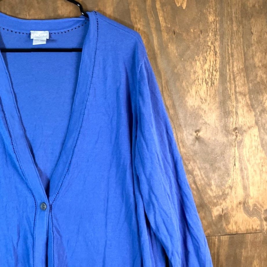 Vintage VINTAGE Chicos Cardigan Sweater Blue V-Neck Button Front Long Sleeve XL Women’s Knit Stretch Relaxed Casual Workwear Size XL / US 12-14 / IT 48-50 - 5 Thumbnail