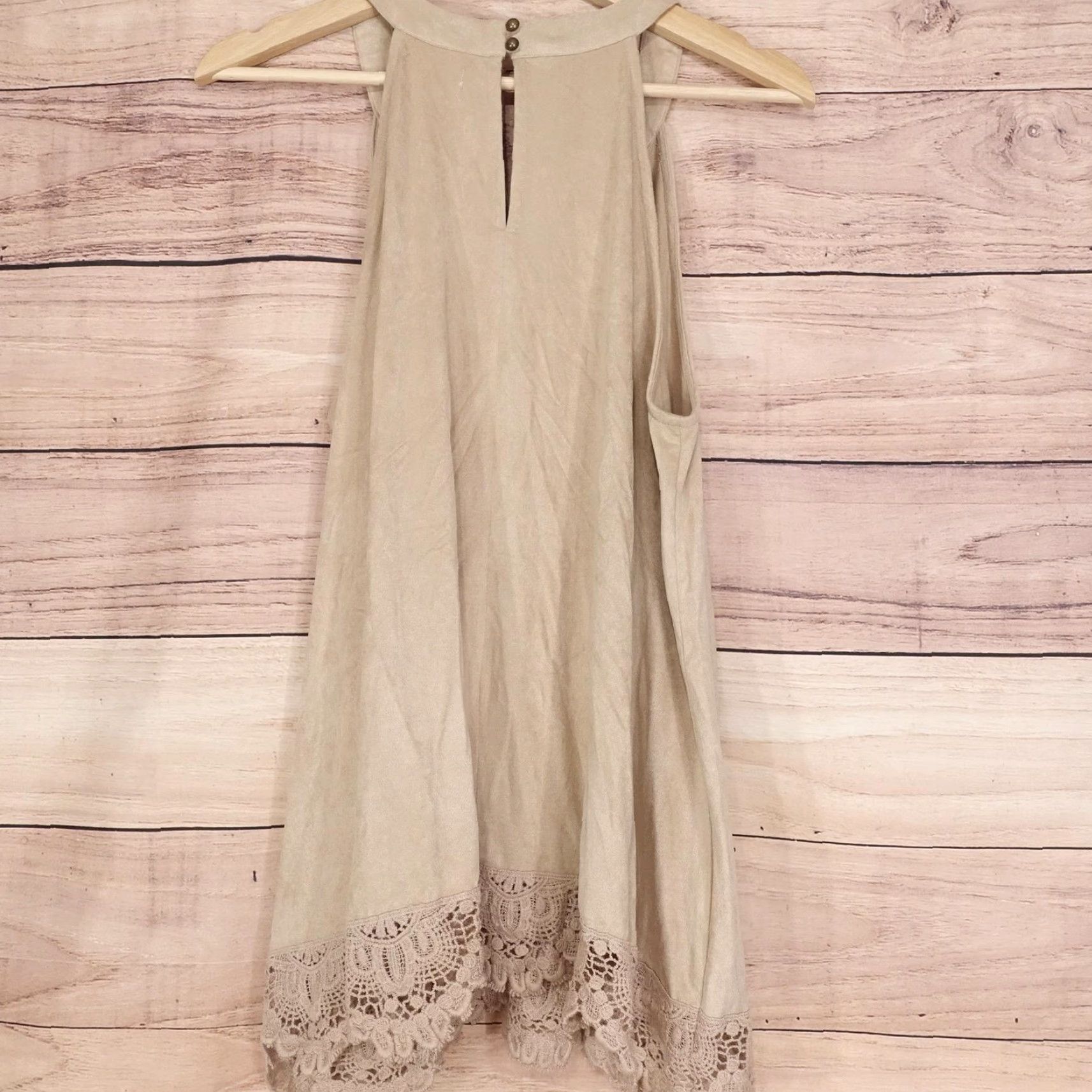 Vintage Maurices Tank Womens 1 Tan Lace Inset Crochet Hem Sleeveless Boho Size XS / US 0-2 / IT 36-38 - 4 Thumbnail