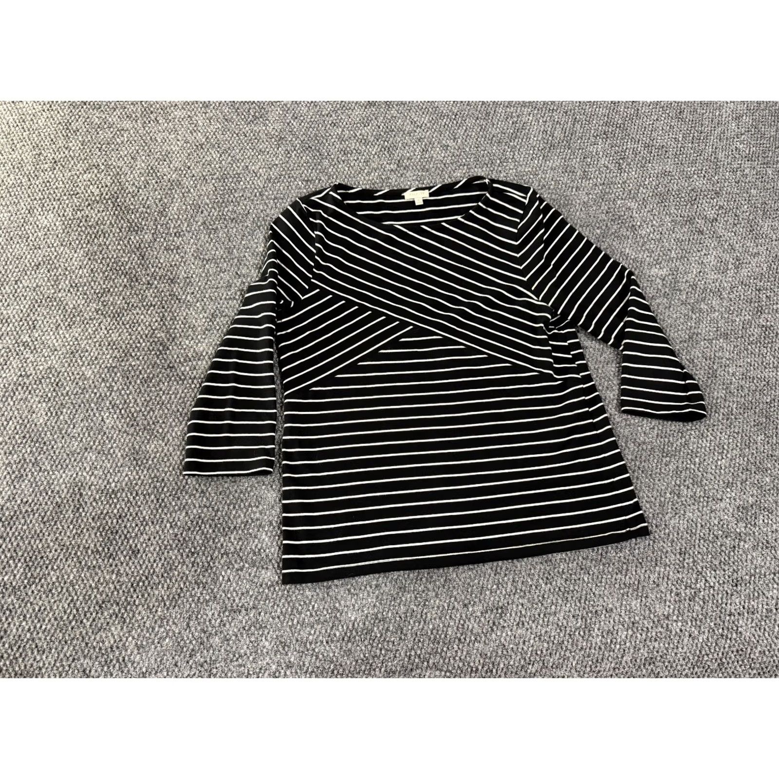 Talbots Talbots Womens Long Sleeve Top M Black White Striped Stretch Casual Blouse Knit Cotton Spandex Regular Size M / US 6-8 / IT 42-44 - 2 Thumbnail