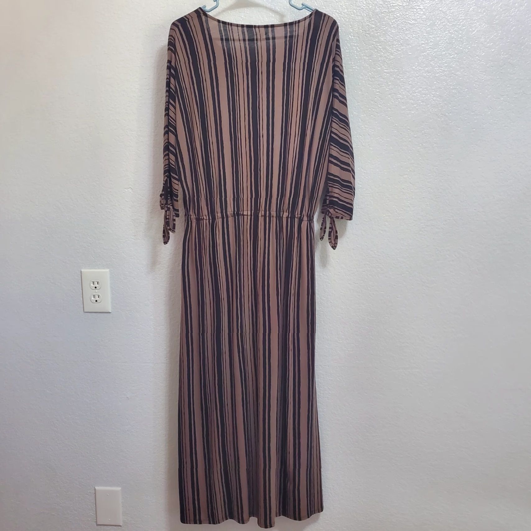 Vintage Garnet Hill Midi Dress Women M Brown Striped Organic Cotton Knit Jersey Stretch Size M / US 6-8 / IT 42-44 - 2 Thumbnail