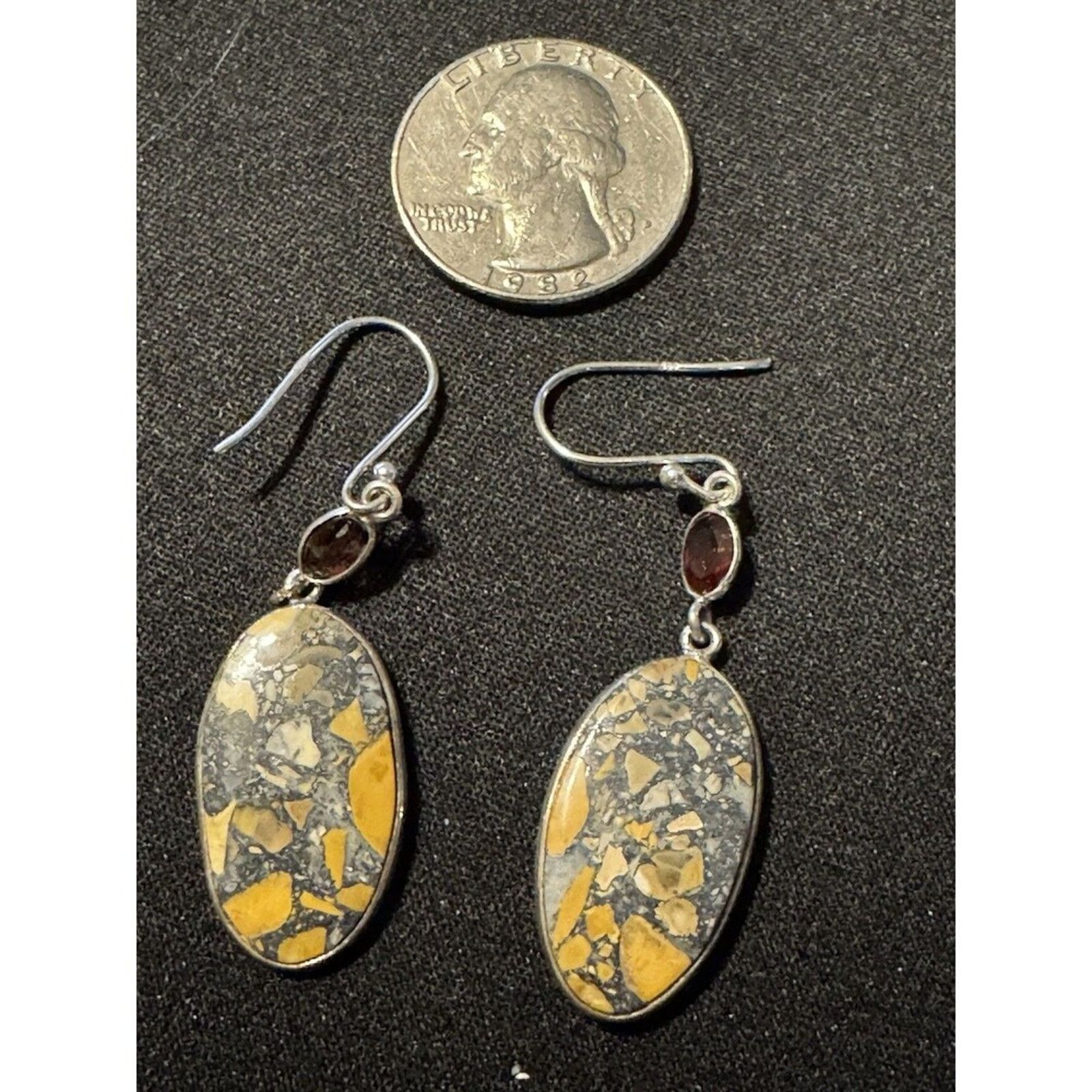 Other Bumble Bee Jasper / Garnet Fish Hook Earrings 925 Silver Size ONE SIZE - 3 Thumbnail