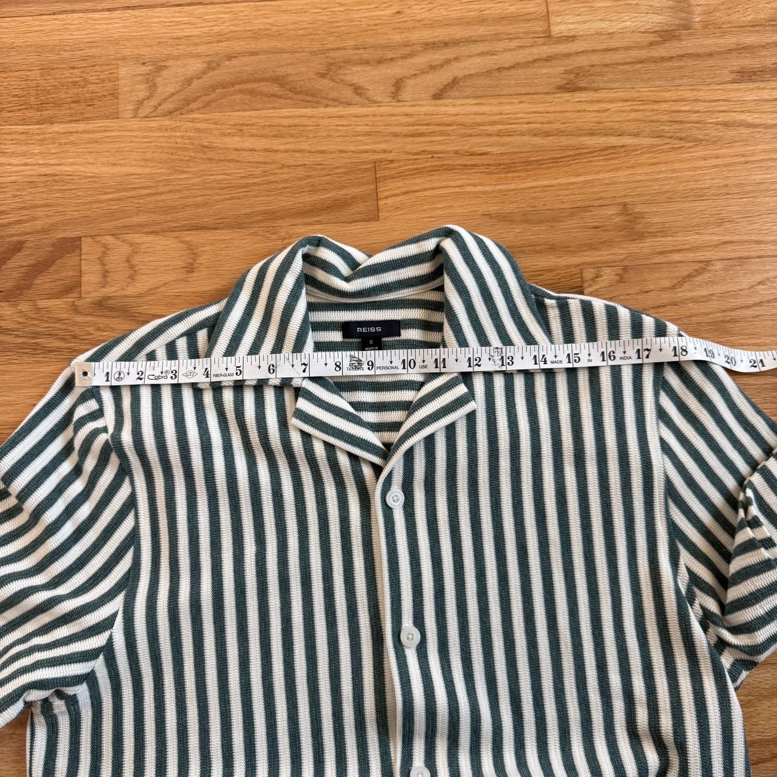 Reiss Reiss Trig Textured Green/White Stripe Cuban Collar Shirt Size US S / EU 44-46 / 1 - 4 Thumbnail