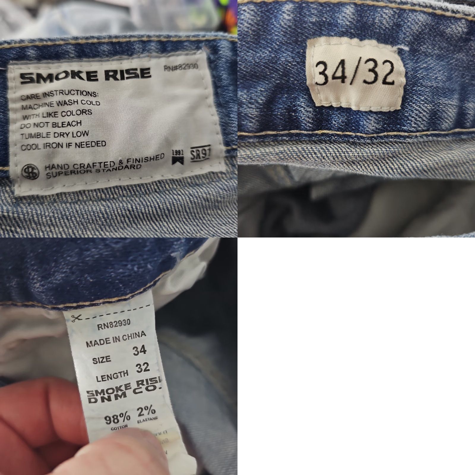 Denime Smoke Rise Jeans Mens 34 Skinny Distressed Paint Splatter Stretch Denim 31x31 Jeans Mens Skinny Distressed Blue 90s? No vintage. Size US 34 / EU 50 - 9 Thumbnail