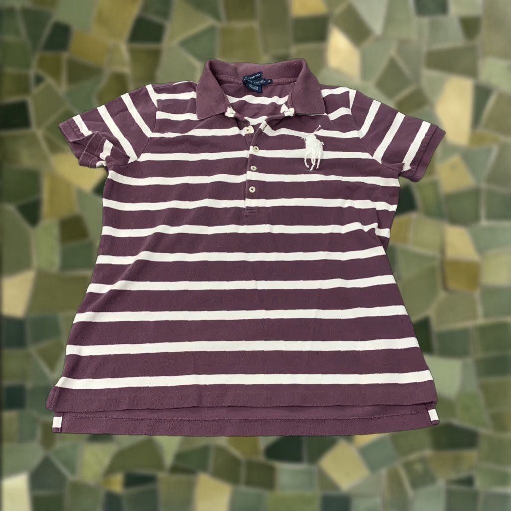 Ralph Lauren VINTAGE Ralph Lauren Polo Shirt Womens XL Striped Big Pony Casual Golf Preppy Cotton Purple Size XL / US 12-14 / IT 48-50 - 1 Thumbnail